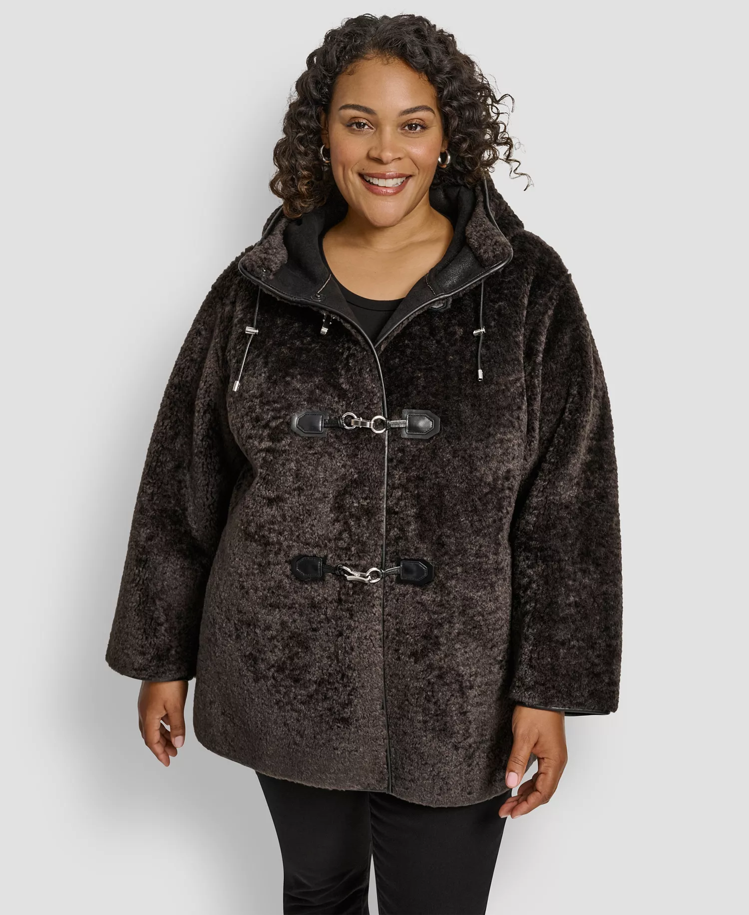 Plus Size Hooded Toggle Coat - Bitter - 0X