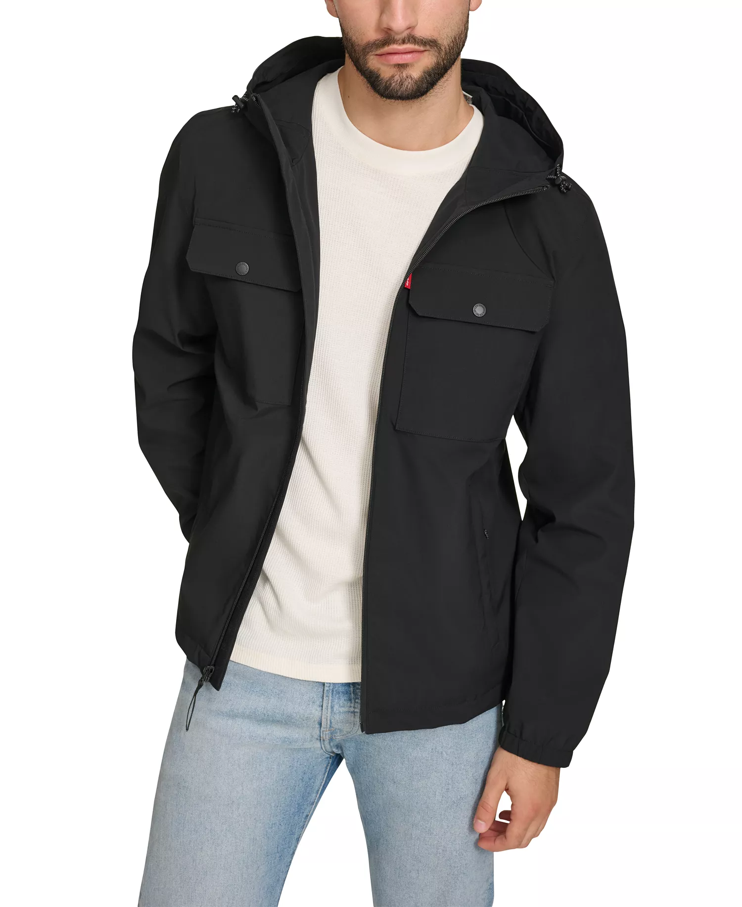 Men's Hooded Rain Jacket - Black - 2XL