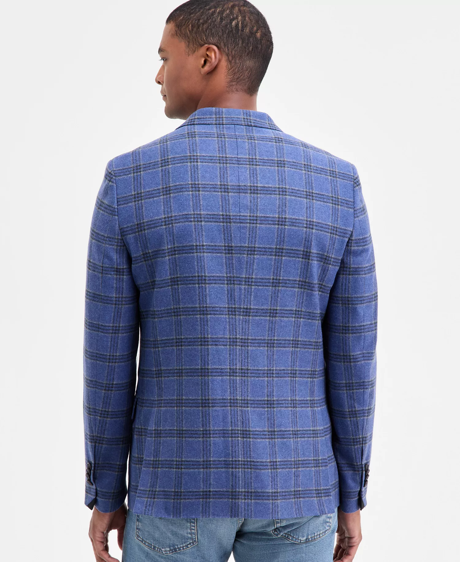 Men's Modern-Fit Tweed Patterned Sport Coat - Blue Plaid - 36R