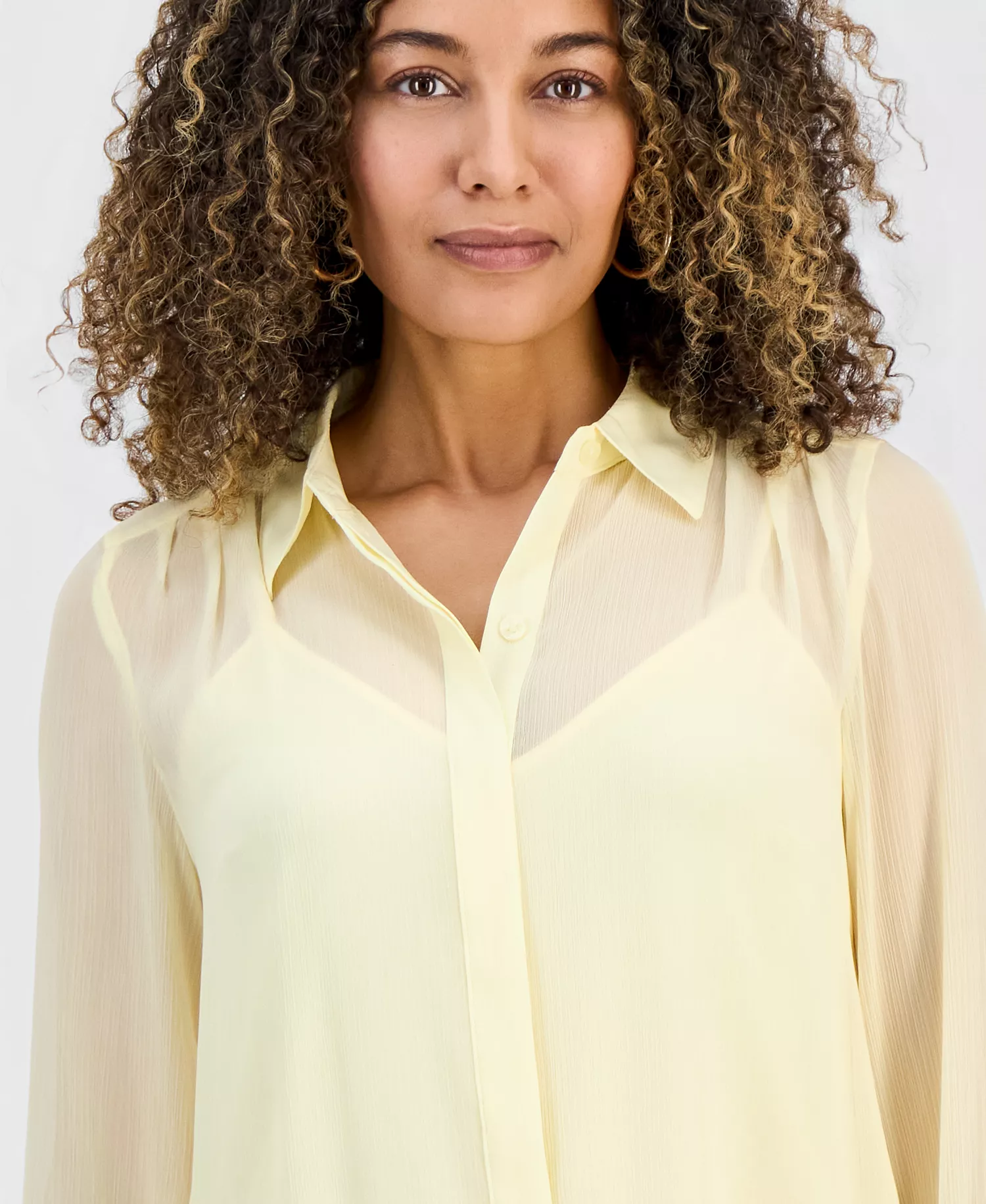 Petite Lined Sheer Blouse, Macy's Exclusive - Yellow Mist - P/L