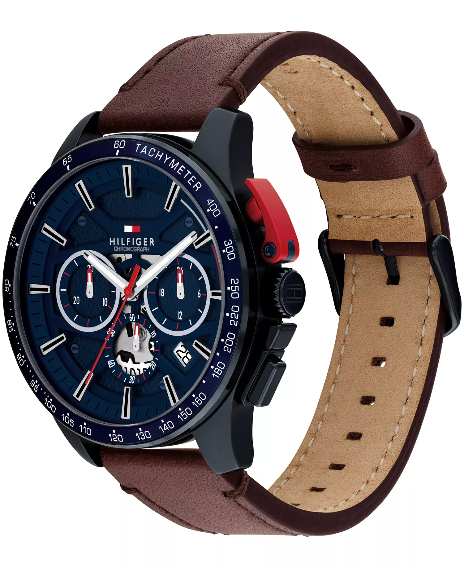 Men's Chronograph Brown Leather Strap Watch, 44mm - Brown - NO SIZE