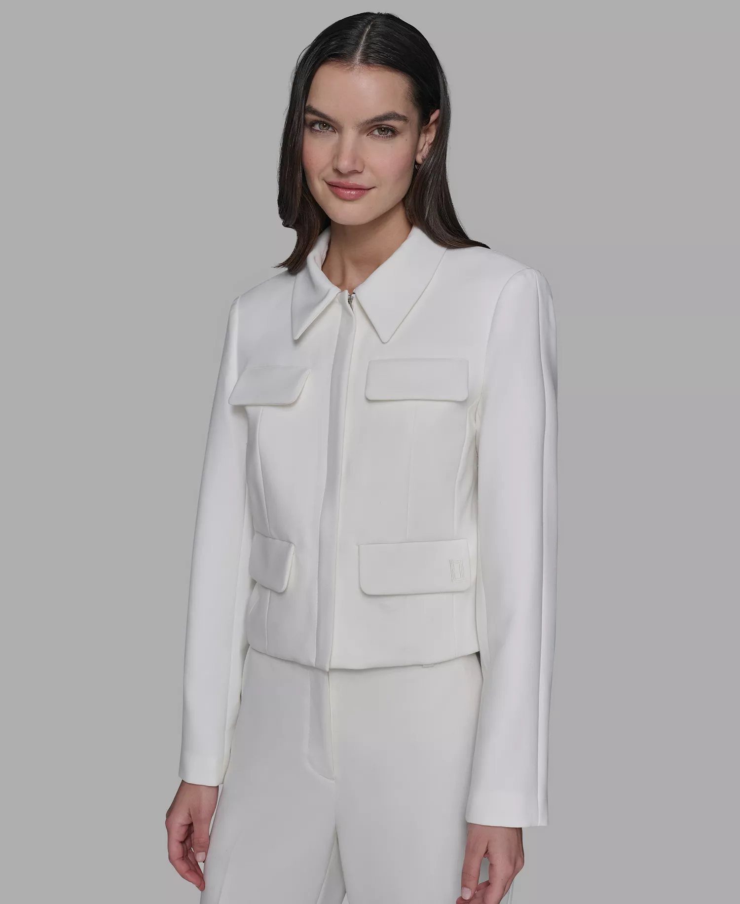 Women's Zip-Front Collared Jacket - Soft White - 10