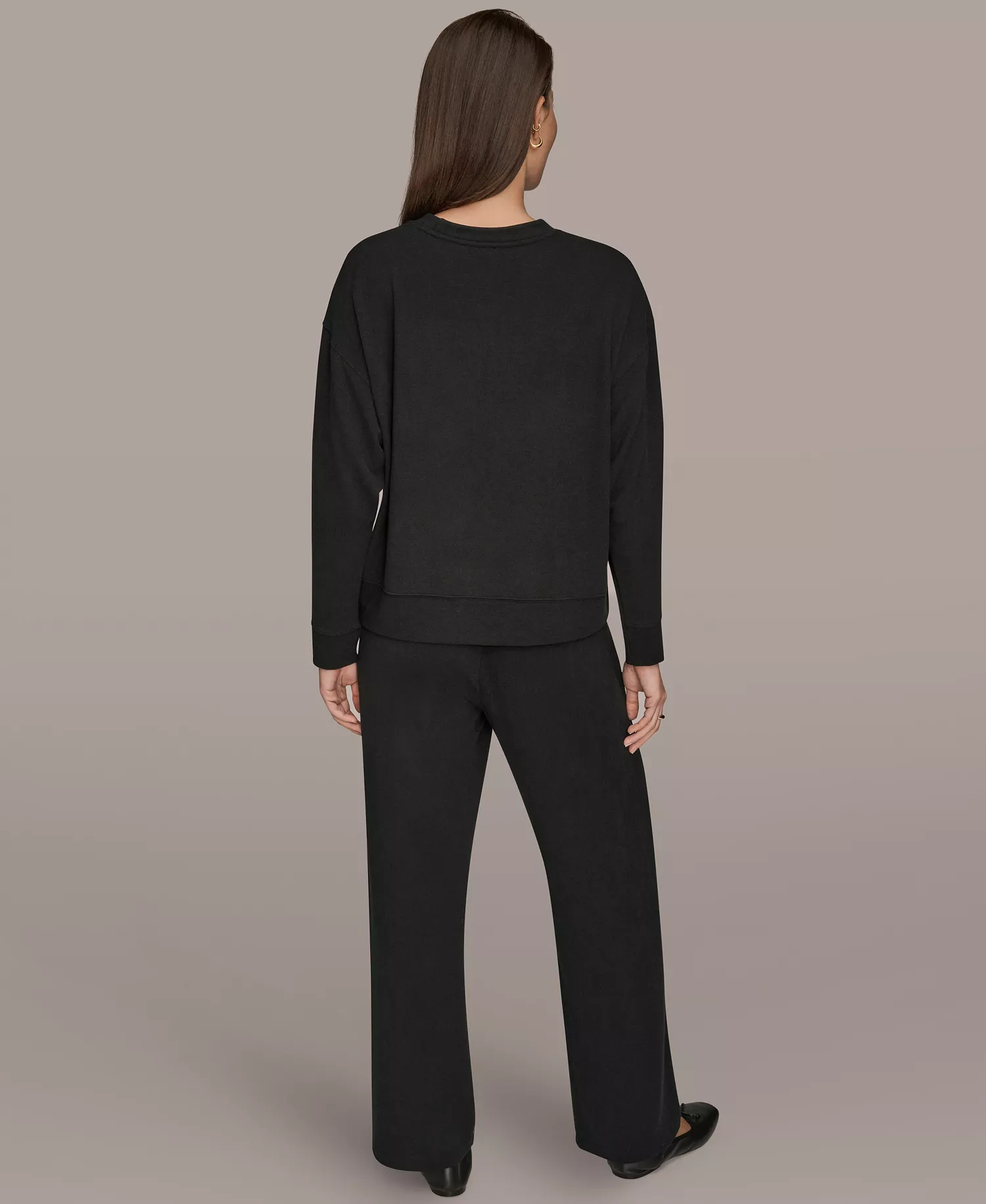 Women's Brushed Jersey Long Sleeve Crew Neck Top - Black - L