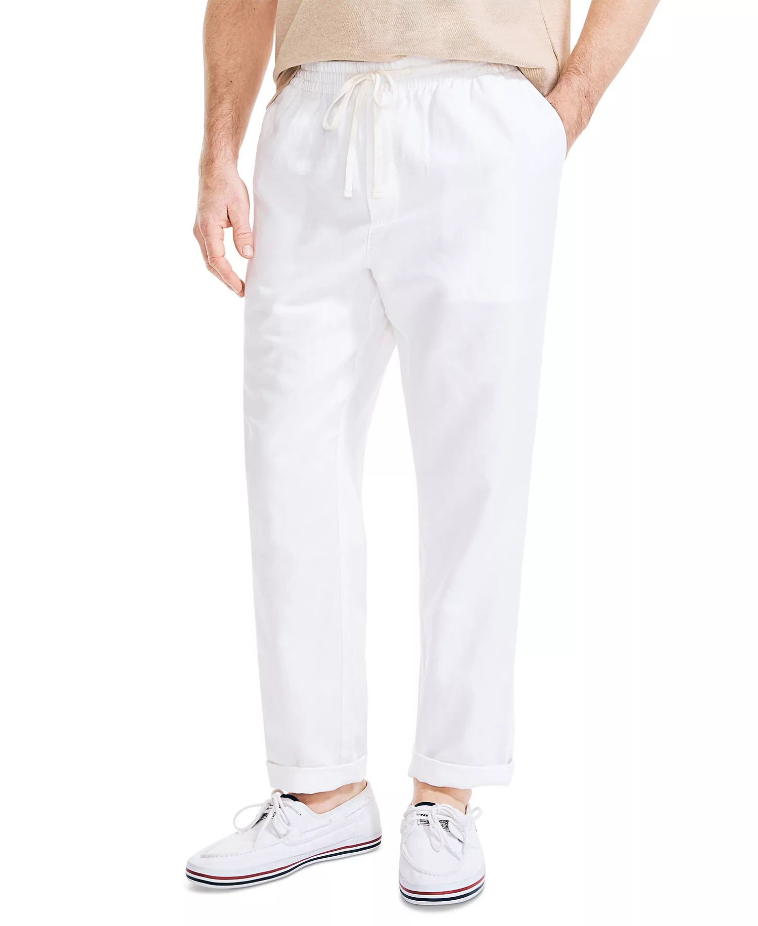Men's Classic-Fit Elastic Drawstring Linen Pant - Bright White - 2XL