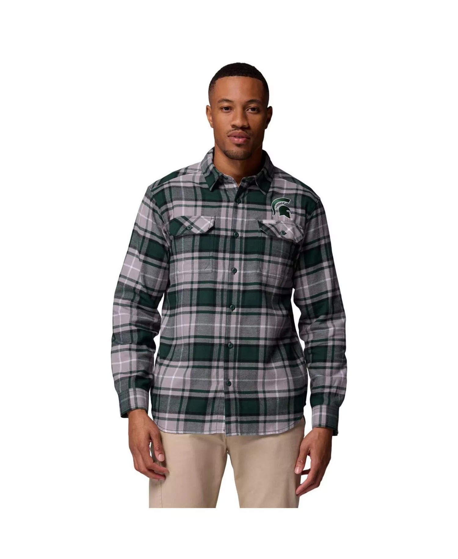 Men's Green Michigan State Spartans Flare Gun Omni-Wick Flannel Long Sleeve Button-Up Shirt - Green - L