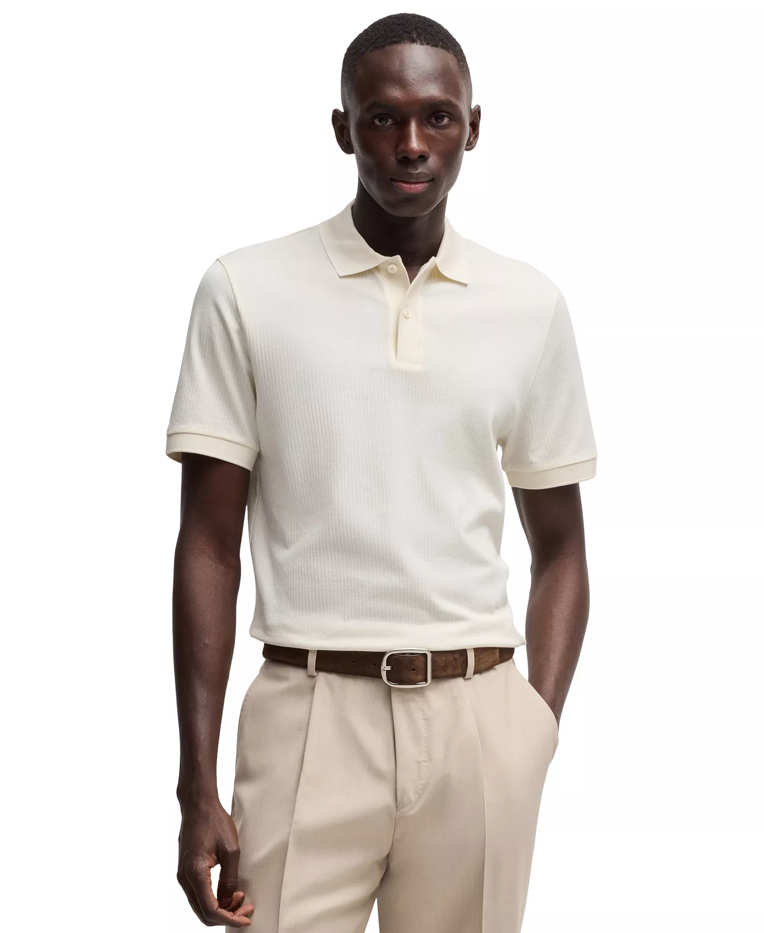Men's Cotton-Silk Regular-Fit Polo Shirt - Open White - 2XL