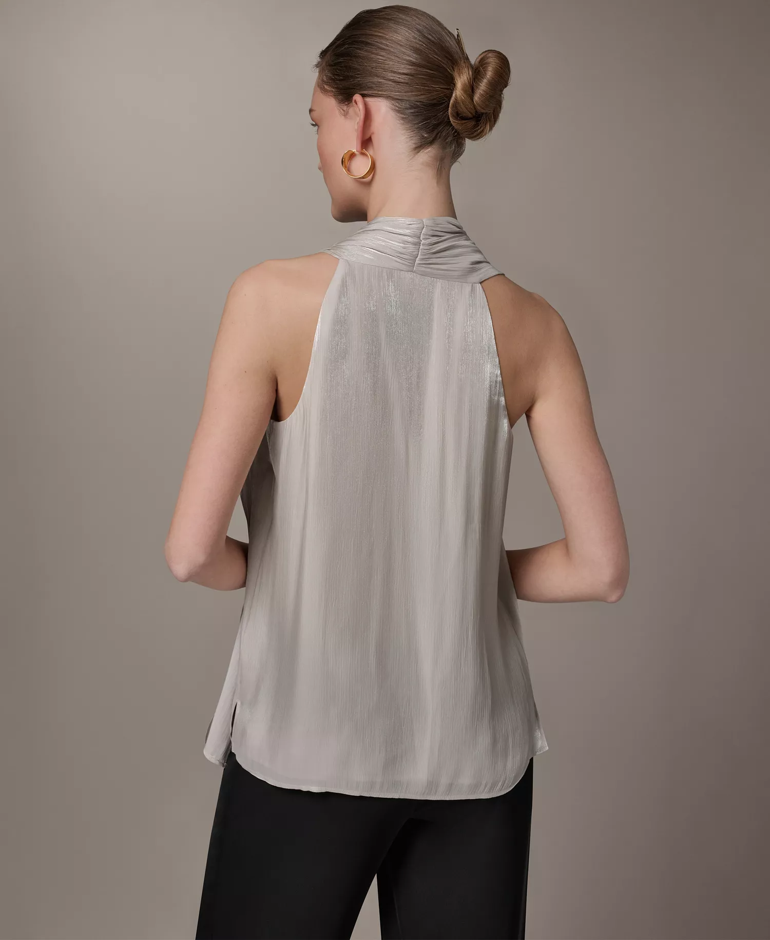 Women's Asymmetrical Halter Neck Top - Tuscan Gray - L