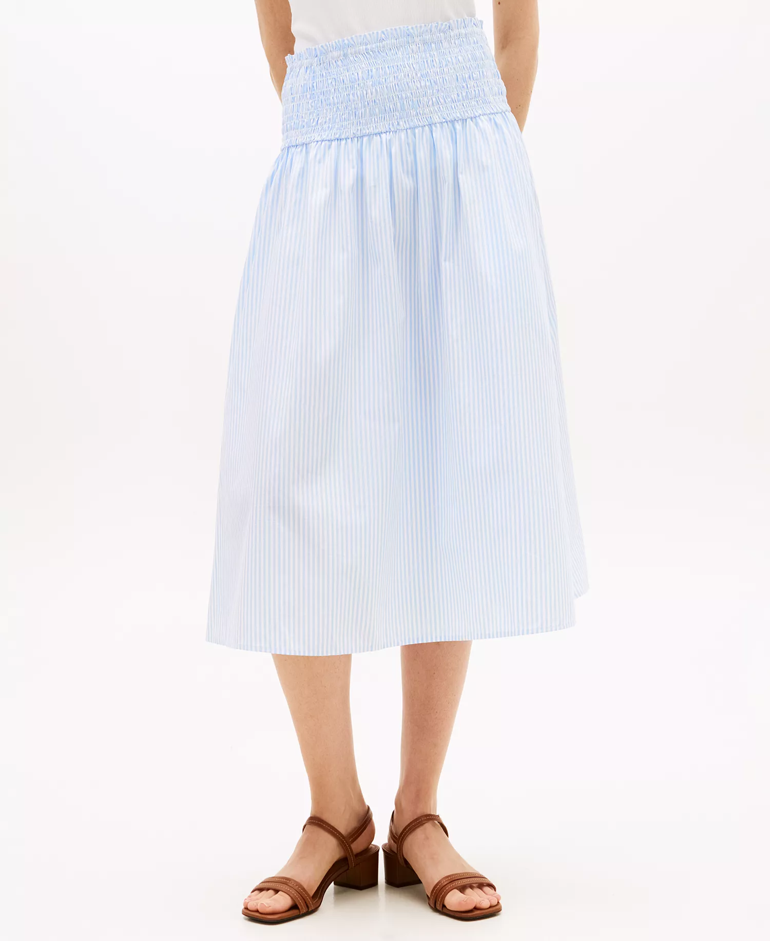 Women's Smocked Pull-On Midi Skirt - Blue - L