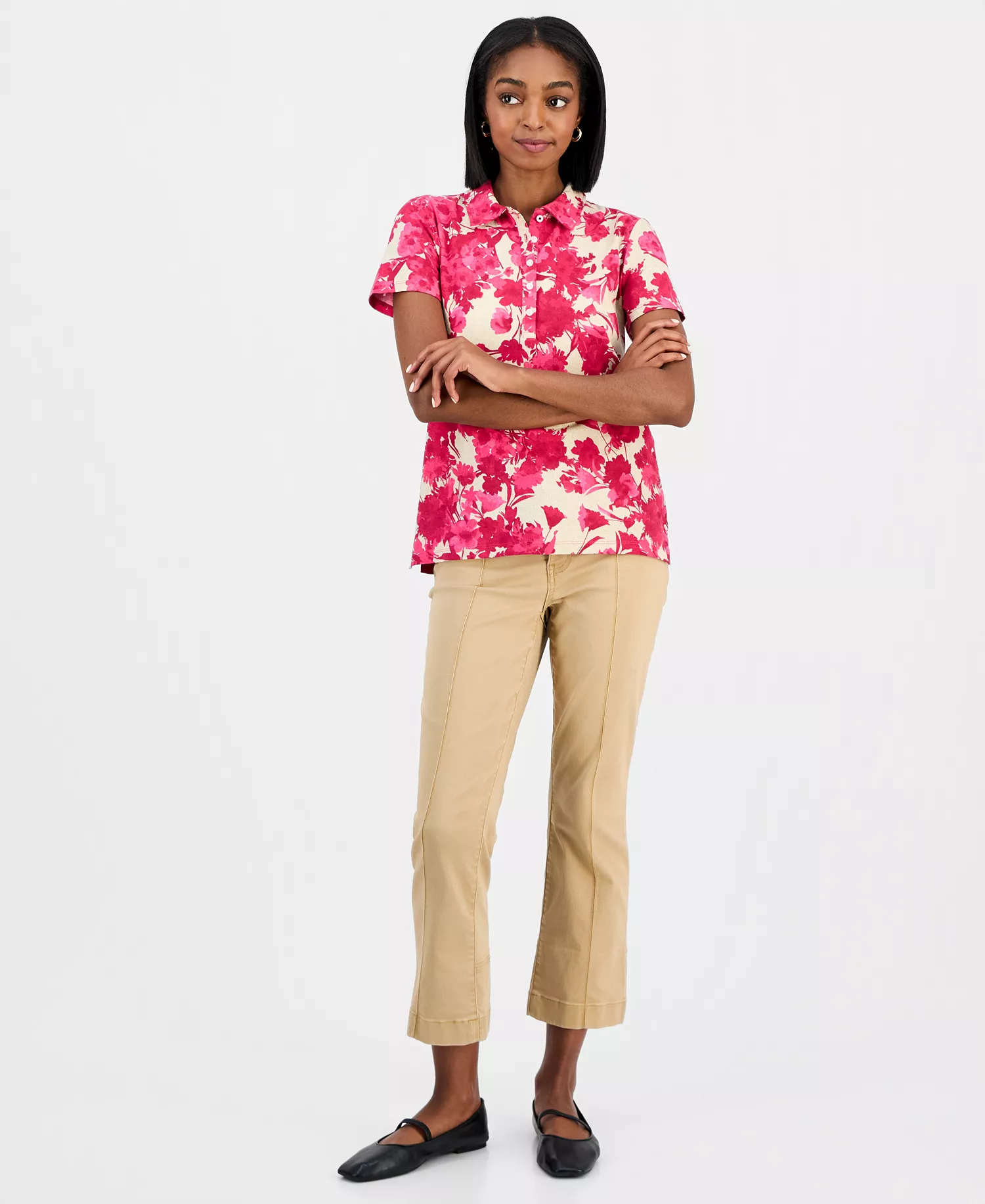 Nautica Women's Festival Floral Polo Shirt - Aster Pink Multi - L