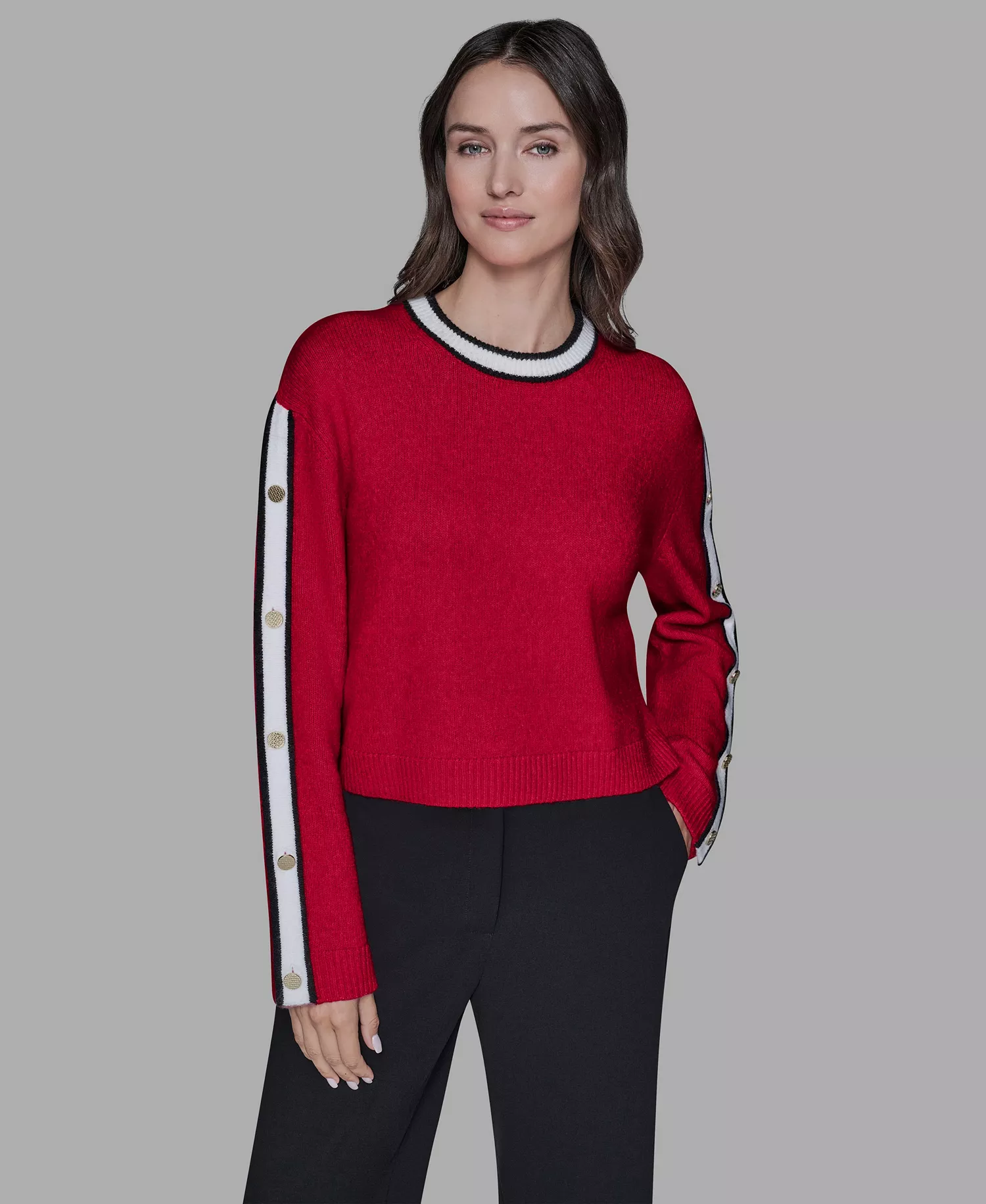 Women's Contrast Trim Pull-On Sweater - Admiral Red - L