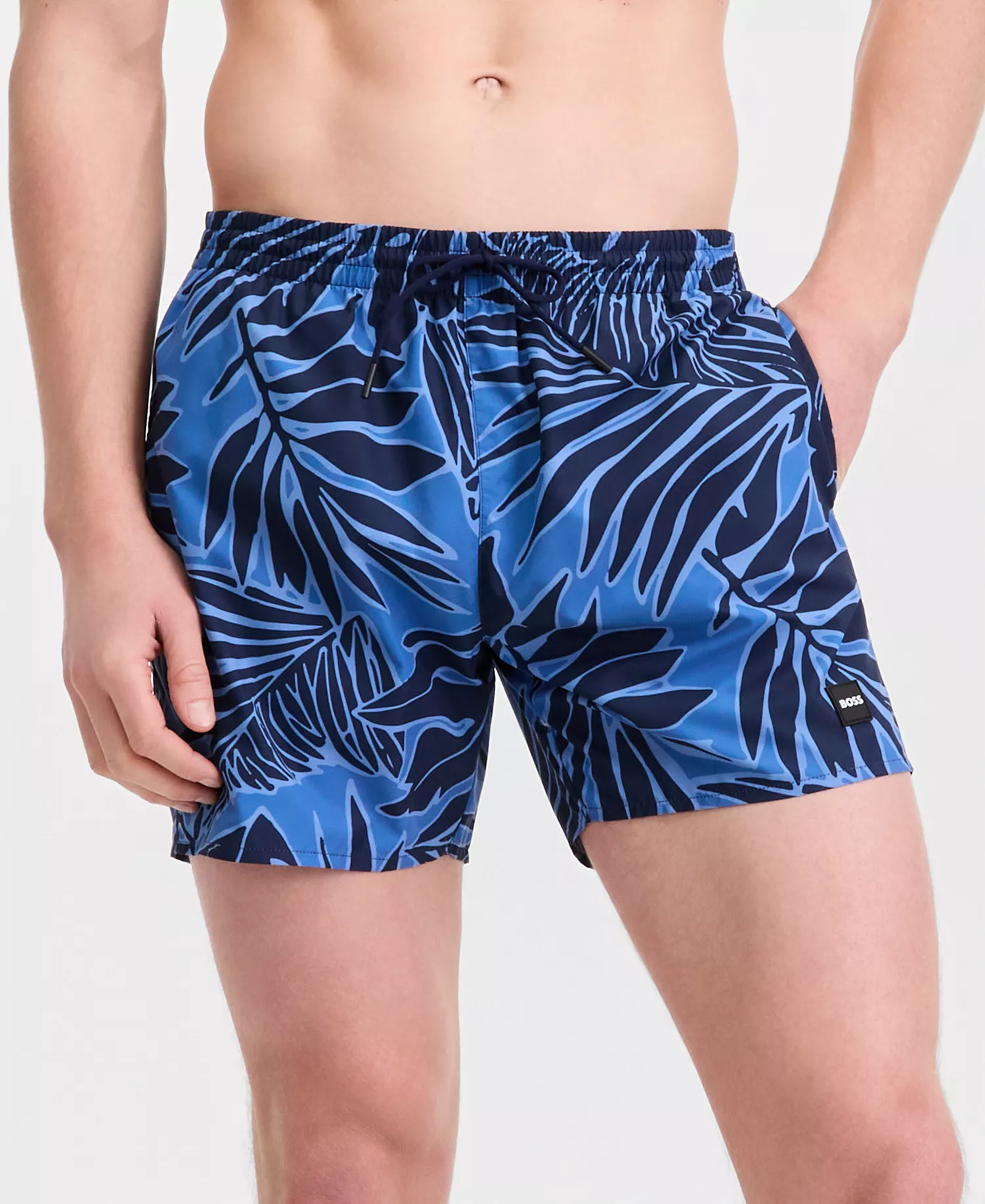 BOSS by Men's 5" Tropical Print Swim Trunks - Blue - 2XL