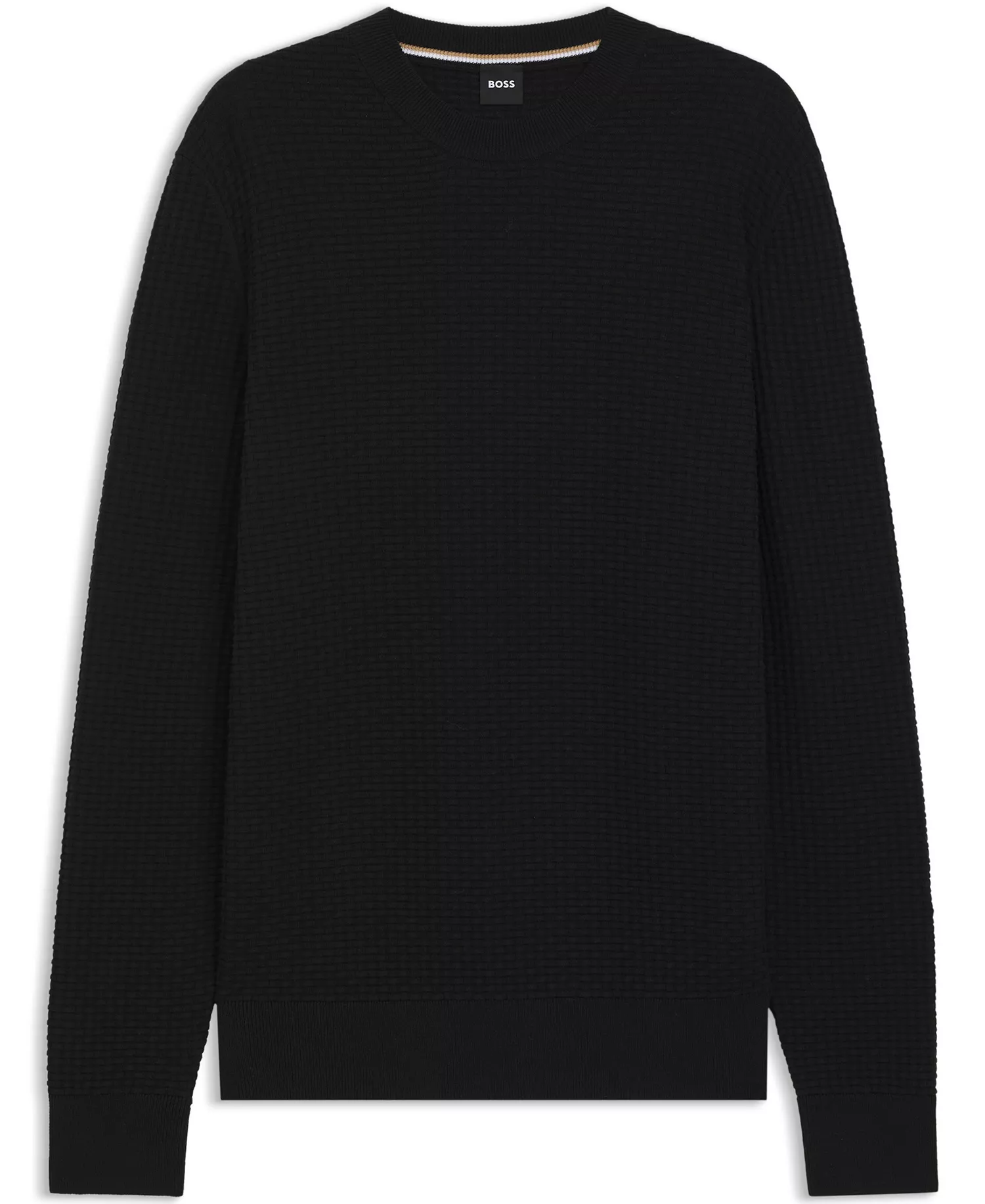 Men's Knitted Structure Cotton Sweater - Black - L