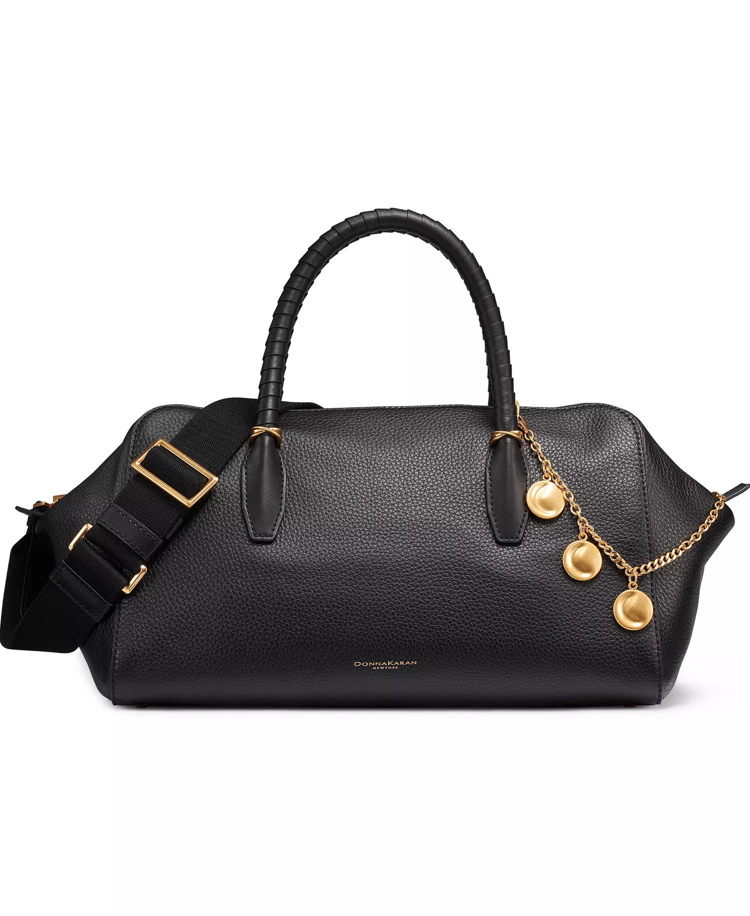 Chantilly Medium Leather Satchel Bag - Black/Gold - ONE SIZE