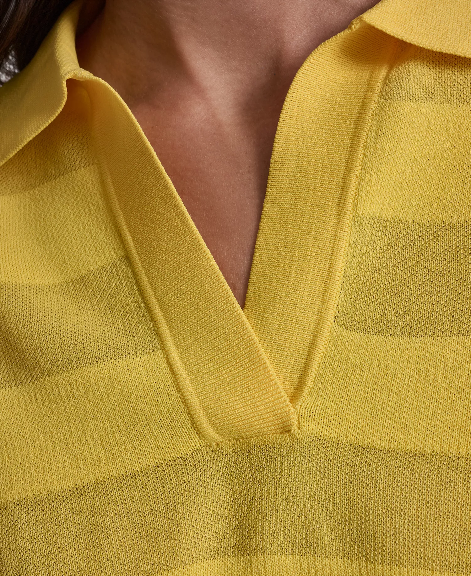 Women's Sheer Striped Collared Short-Sleeve Polo Shirt - Taxi Cab Yellow - L