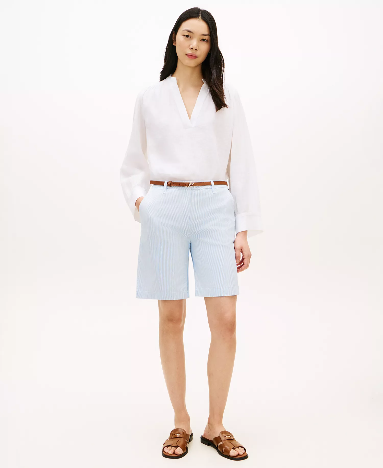 Women's Slim Straight Printed Shorts - Blue - 10