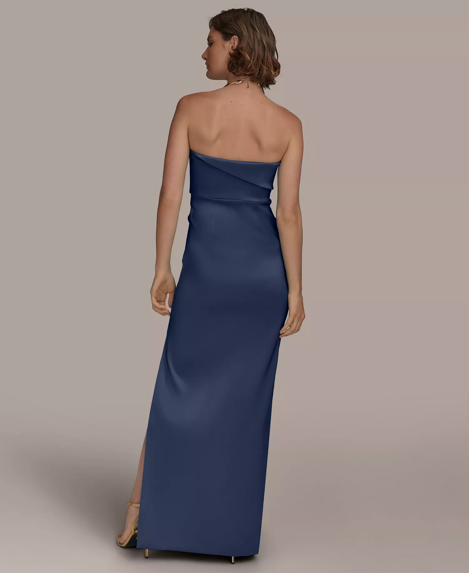 Women's Ruched Strapless Gown - INDIGO - 10