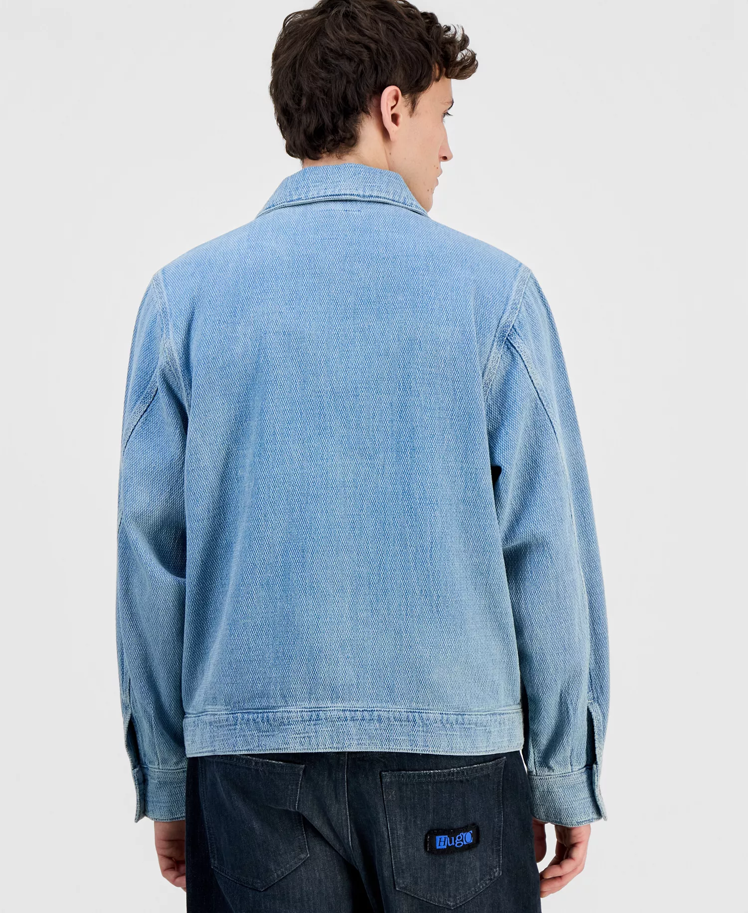 Men's Cotton Waffle Denim Zip Jacket - turquoise/aqua - 2XL