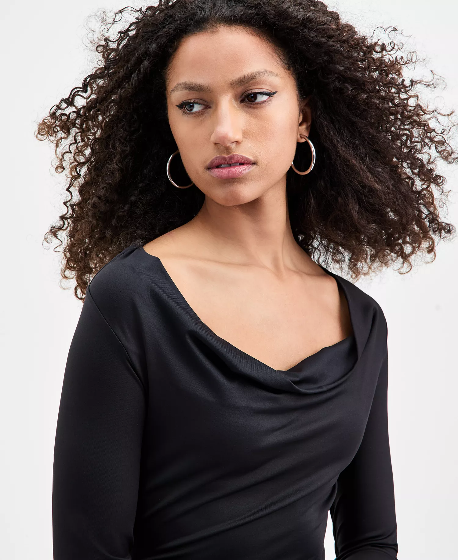 Women's Cowlneck Long-Sleeve Maxi Dress, Macy's Exclusive - Deep Black - L