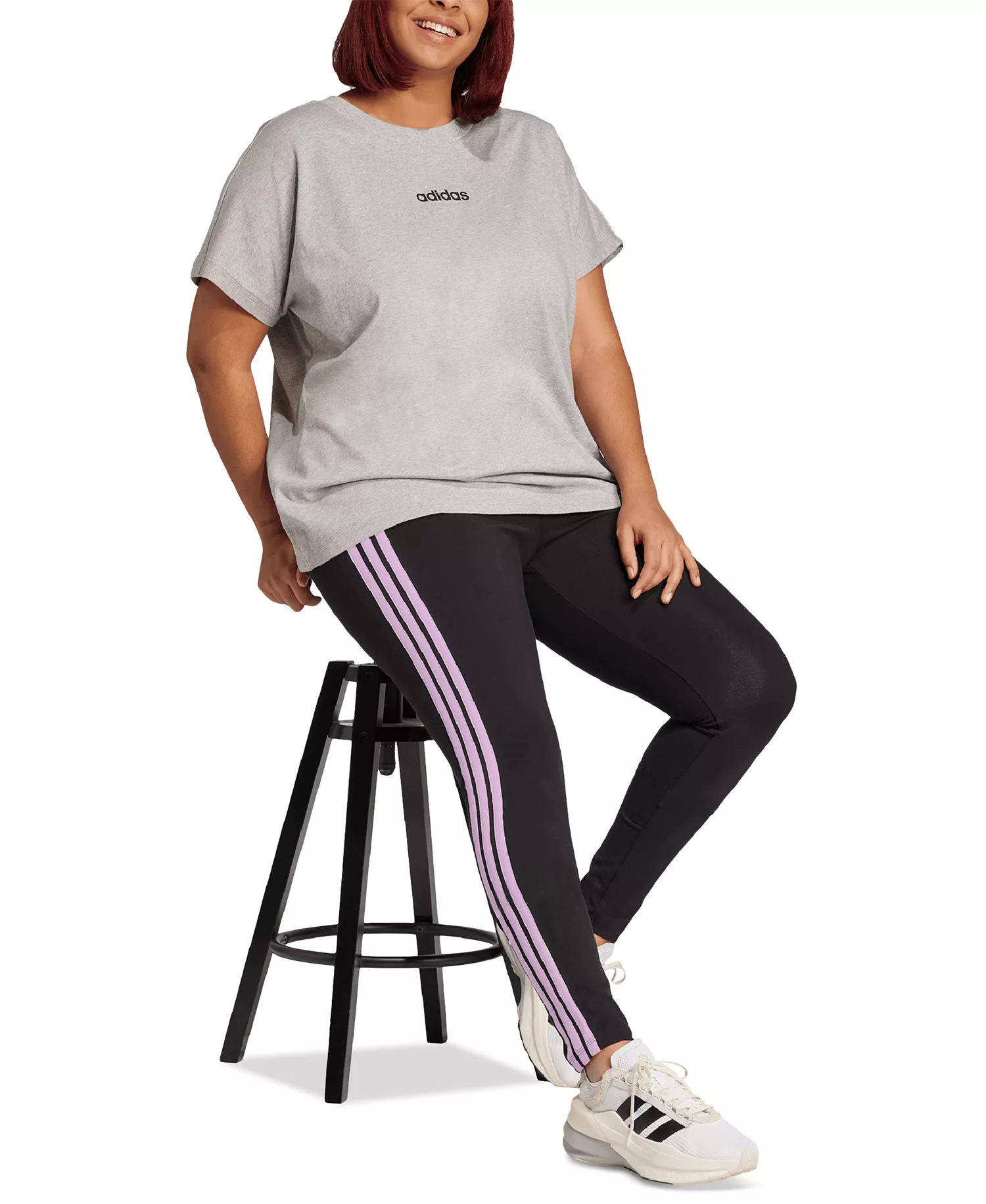 Plus Size Essentials 3-Stripes Cotton Leggings - Black/Clear Pink - 1X