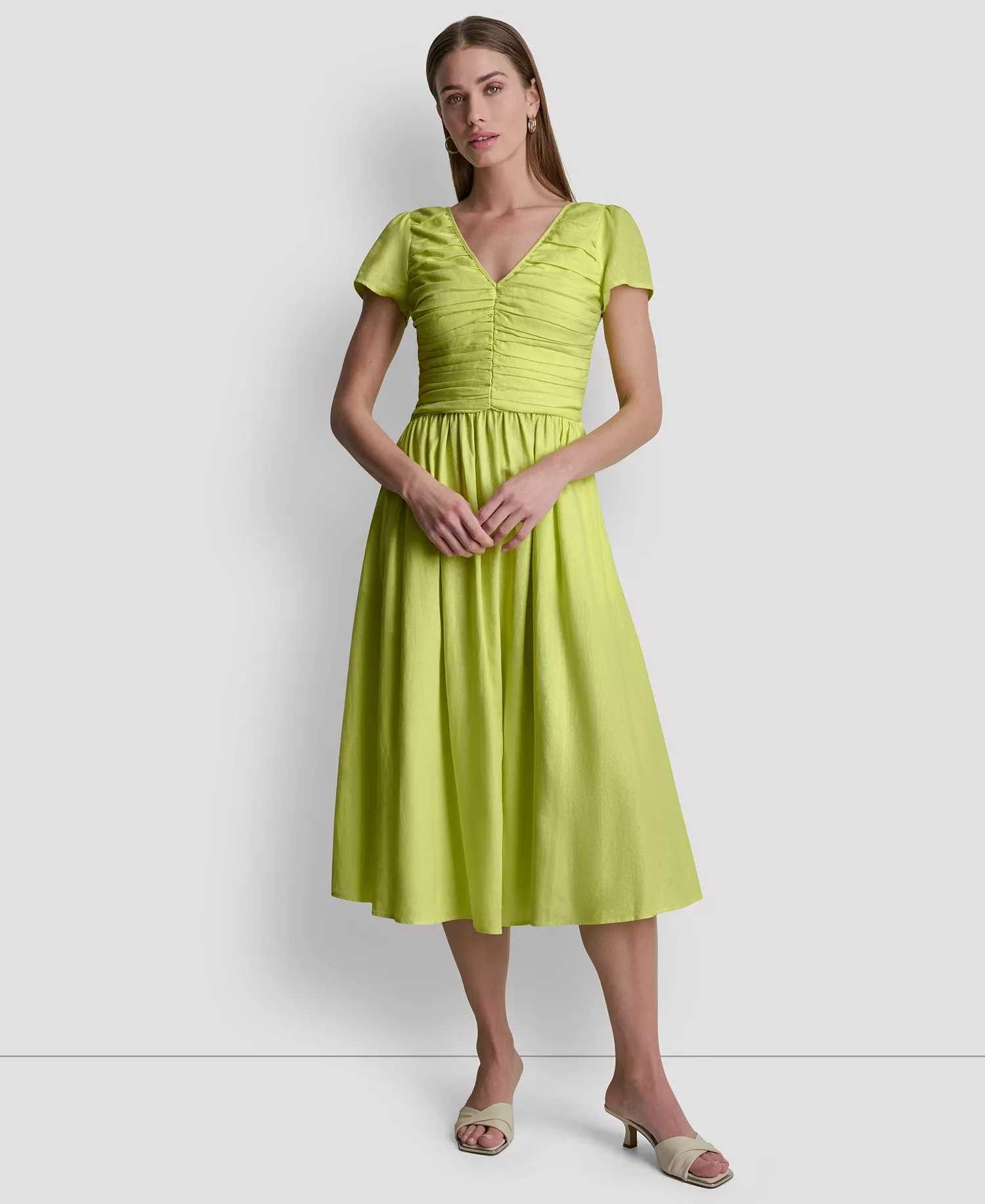Women's V-Neck Puff-Sleeve Dress - Limeade - L