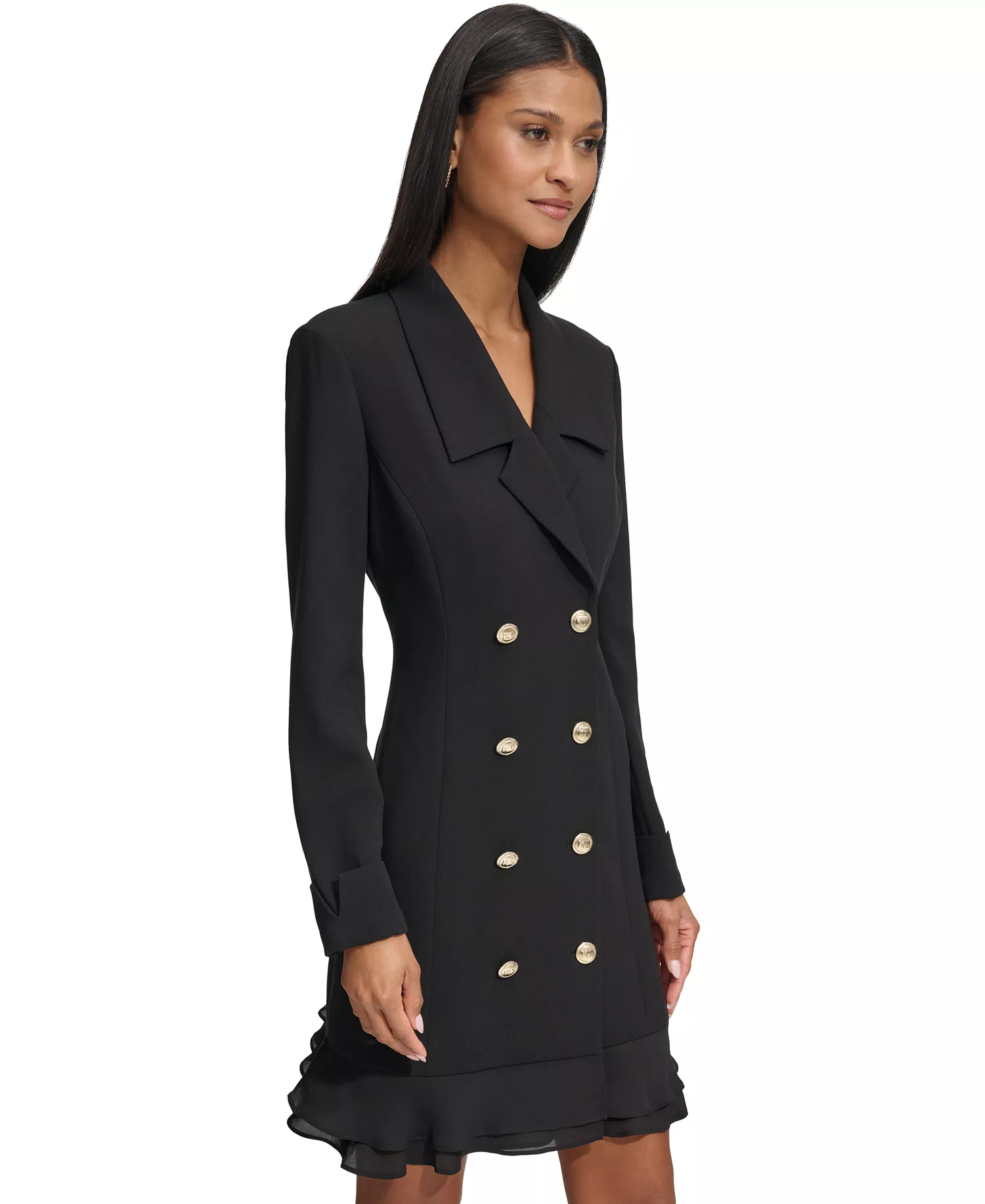 Women's Chiffon-Hem Blazer Dress - Black - 10