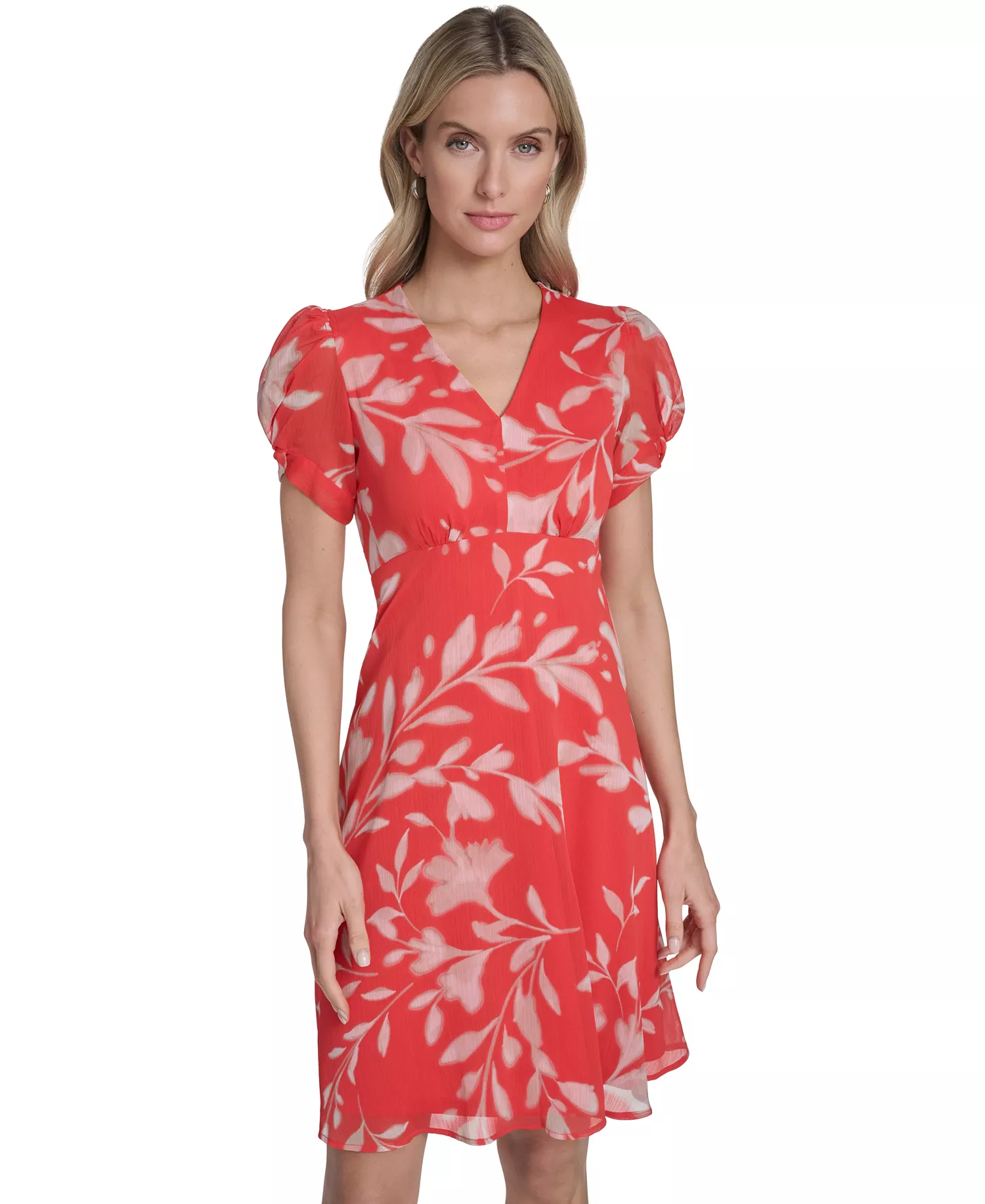 Women's Printed Puff-Sleeve Shift Dress - Ginger/Cashew - 10