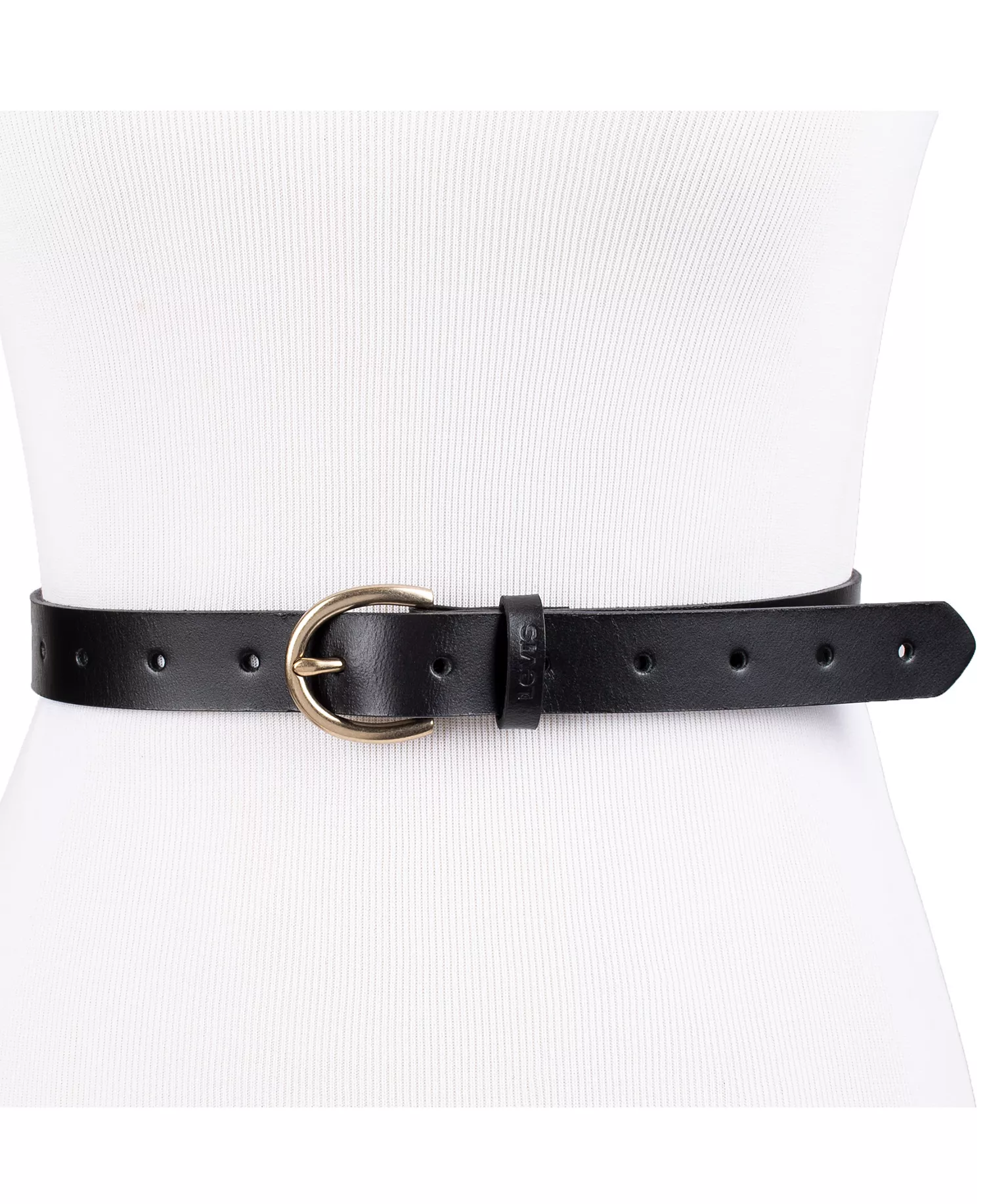 Women's Slim Adjustable Perforated Leather Belt - Black - L
