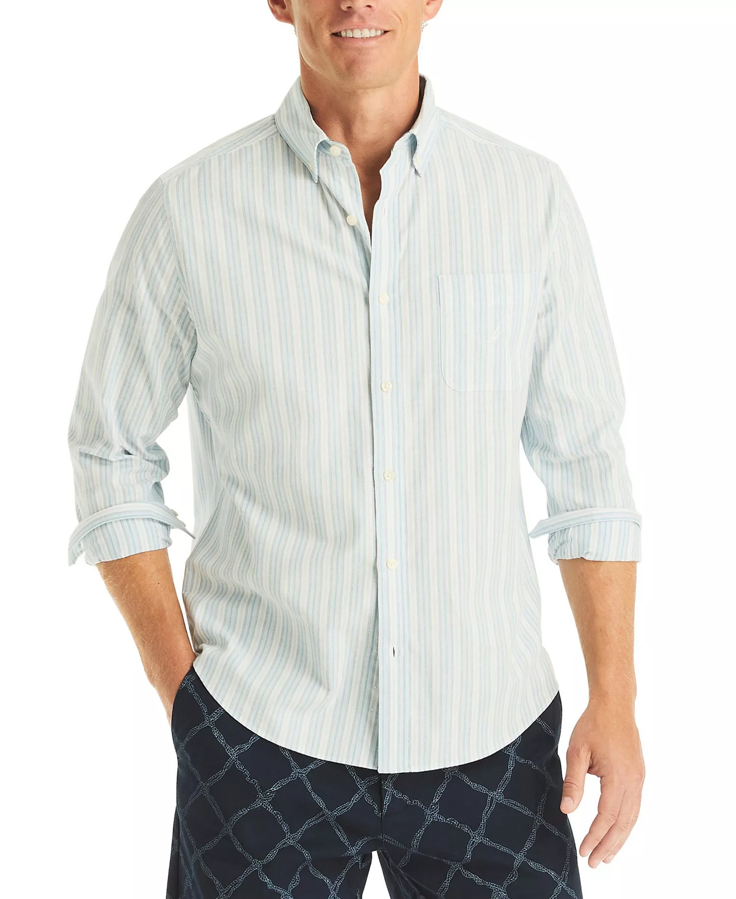 Men's Striped Long-Sleeve Oxford Shirt - Crystal Bay Blue - 2XL
