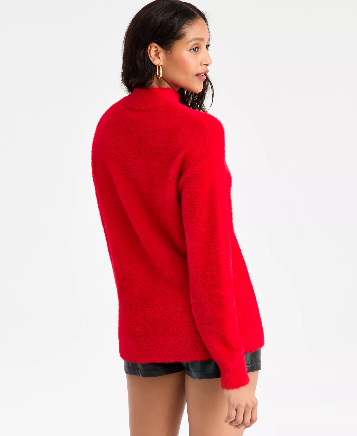 Women's Mock-Neck Fuzzy Sweater, Macy's Exclusive - Ablaze - L