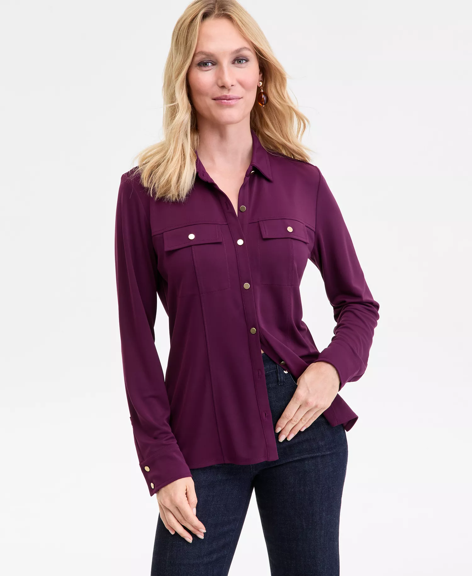 Women's Knit Utility Shirt, Exclusively at Macy's - Berried Treasur - L