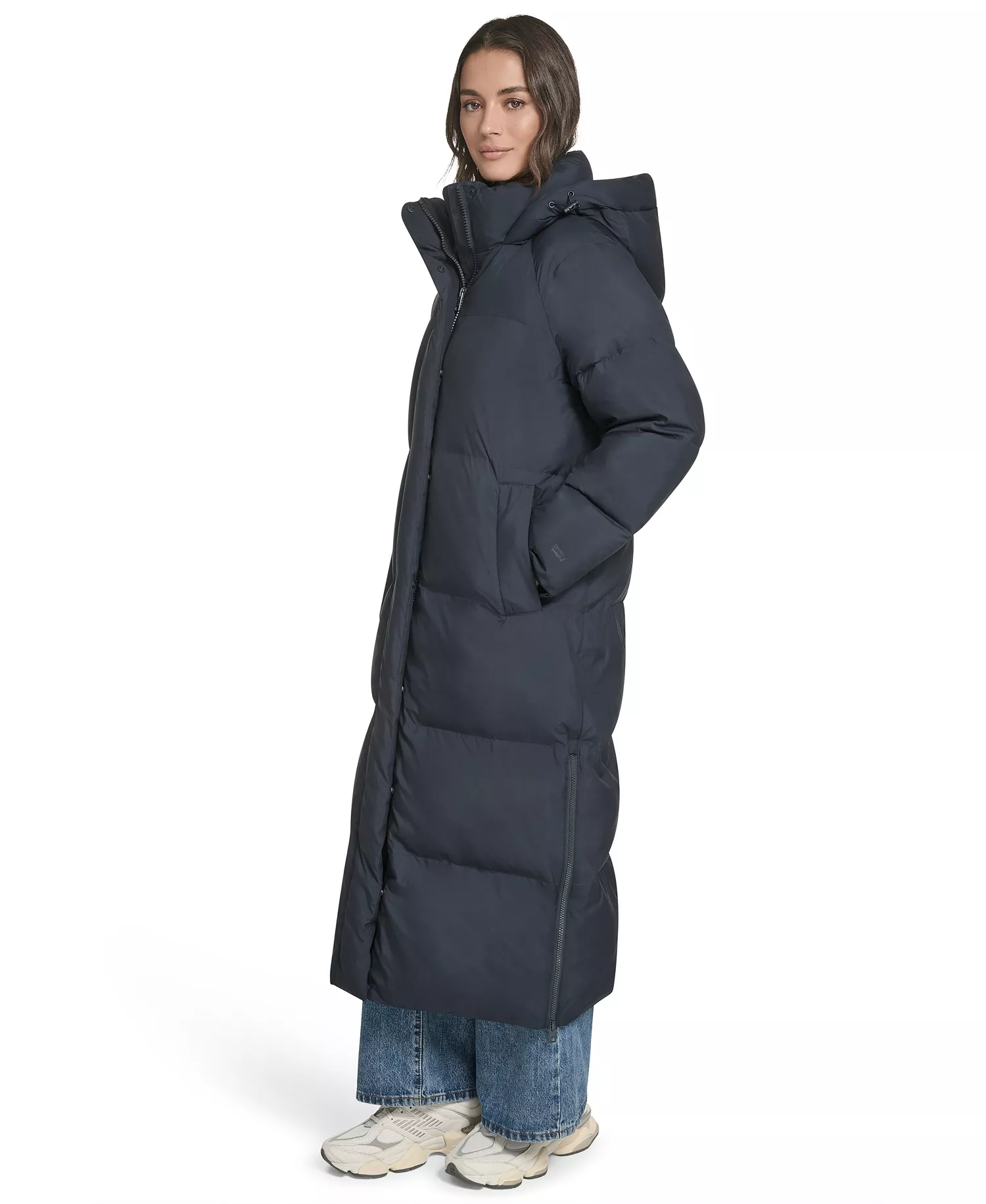 Women's Regular Extra Long Quilted Parka Jacket - Navy - L