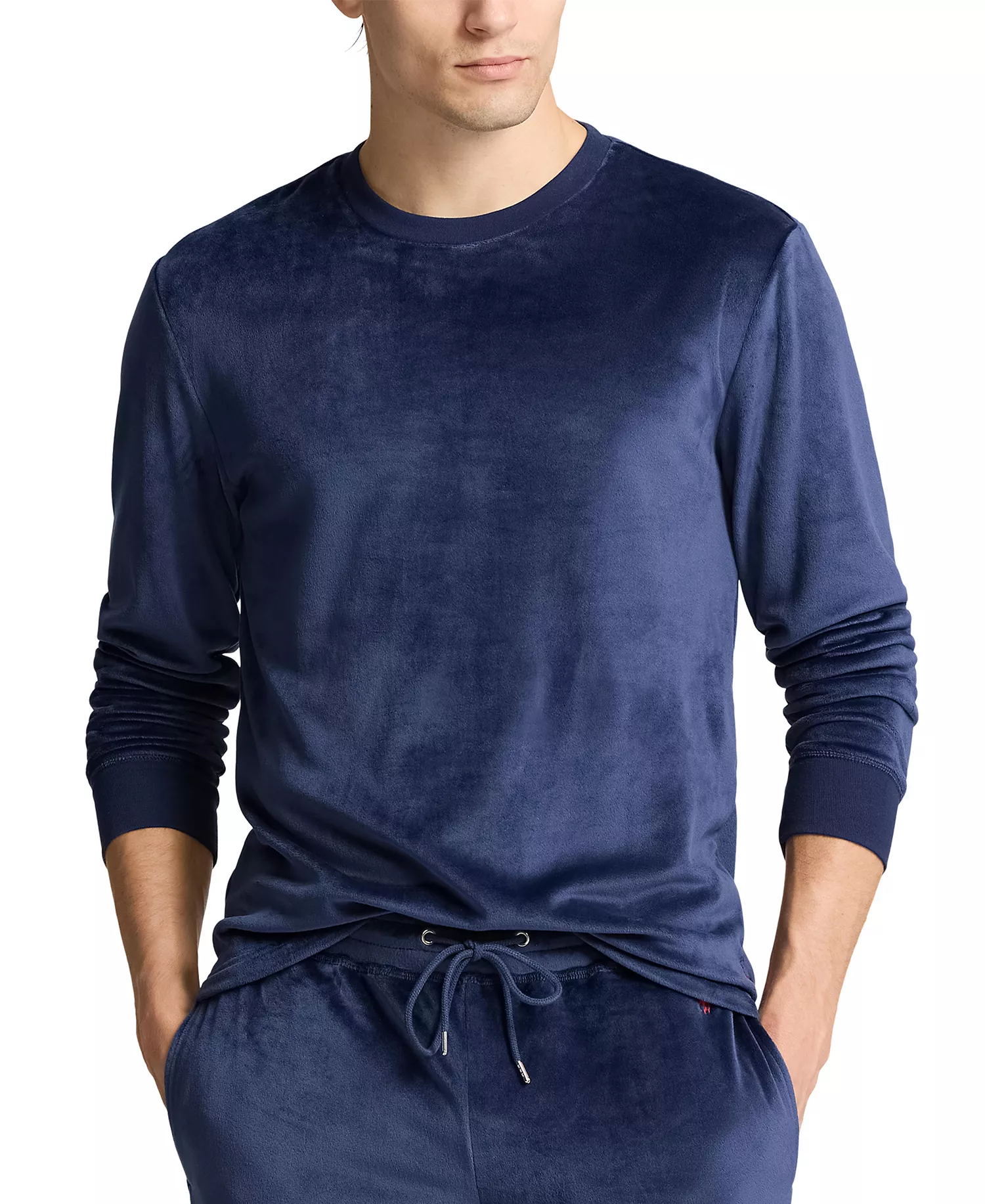 Men's Velour Crewneck Pajama T-Shirt - Navy - L