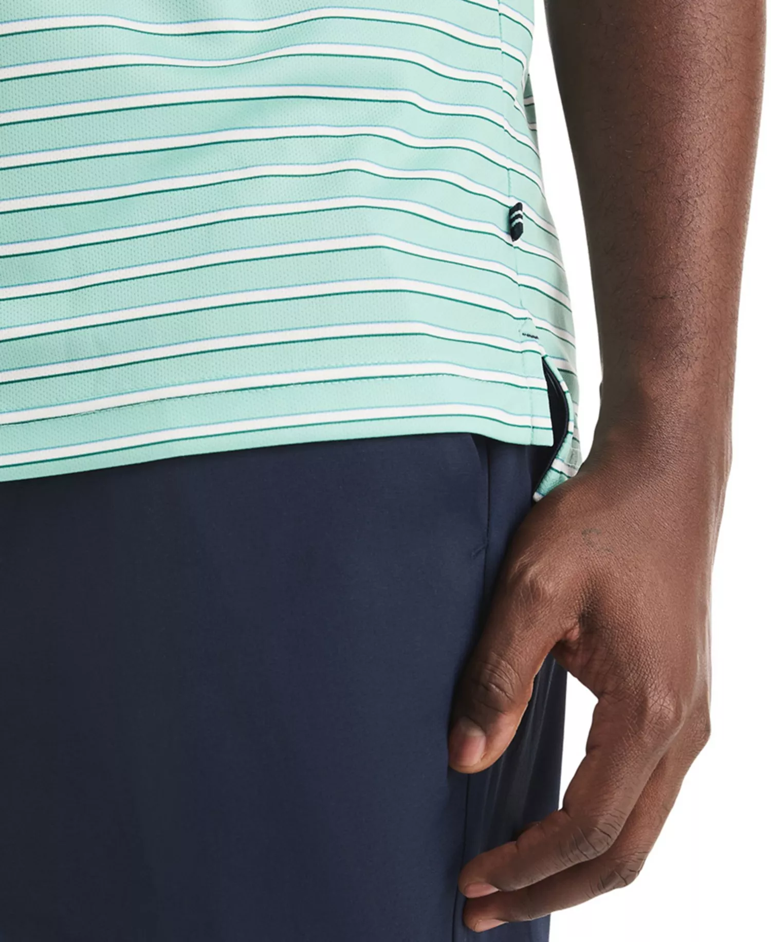 Men's Short-Sleeve Stripe Print Golf Polo Shirt - Aqua Green - L