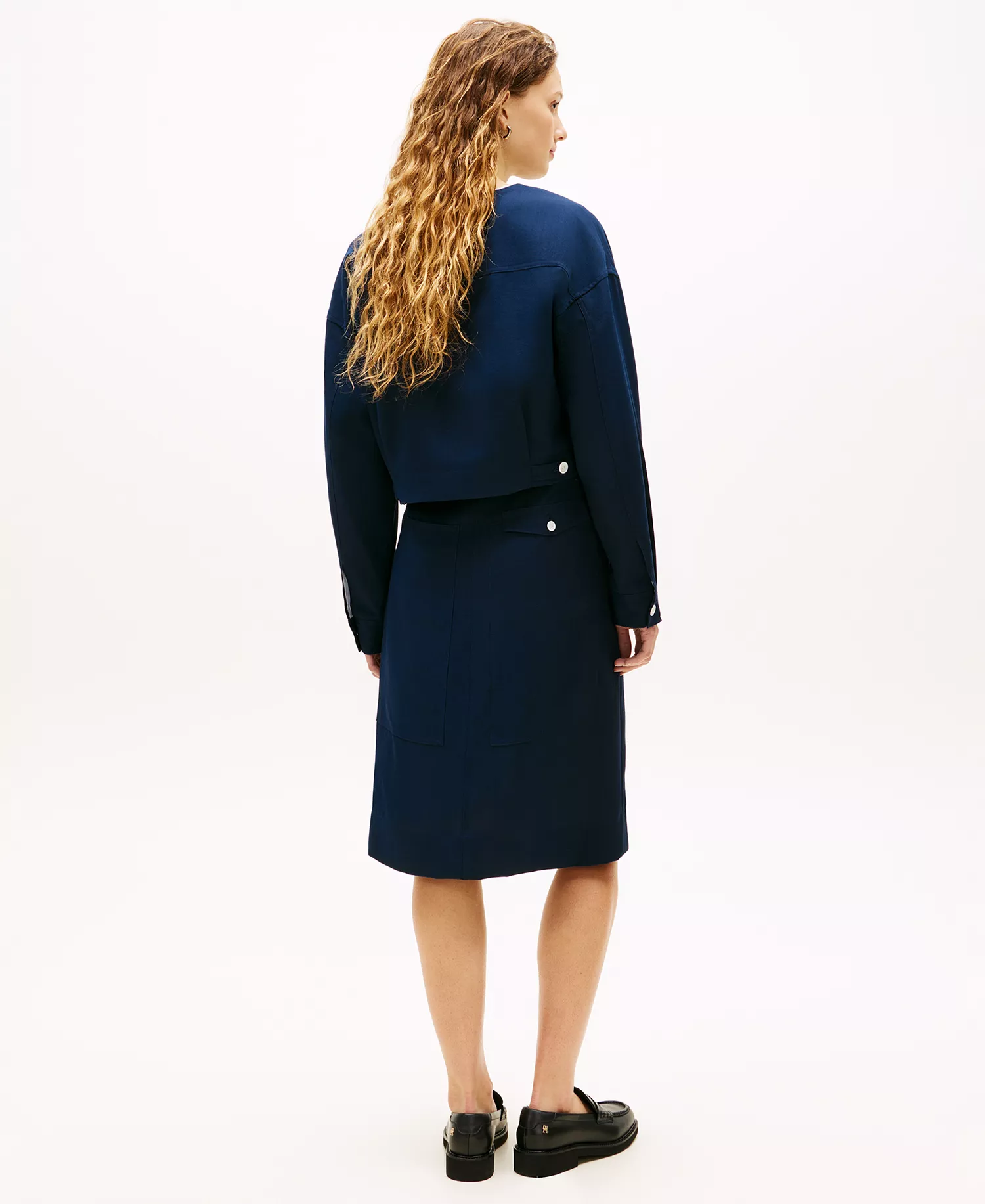 Women's Tailored Crew Neck Cropped Jacket - Dark Night Navy - 34