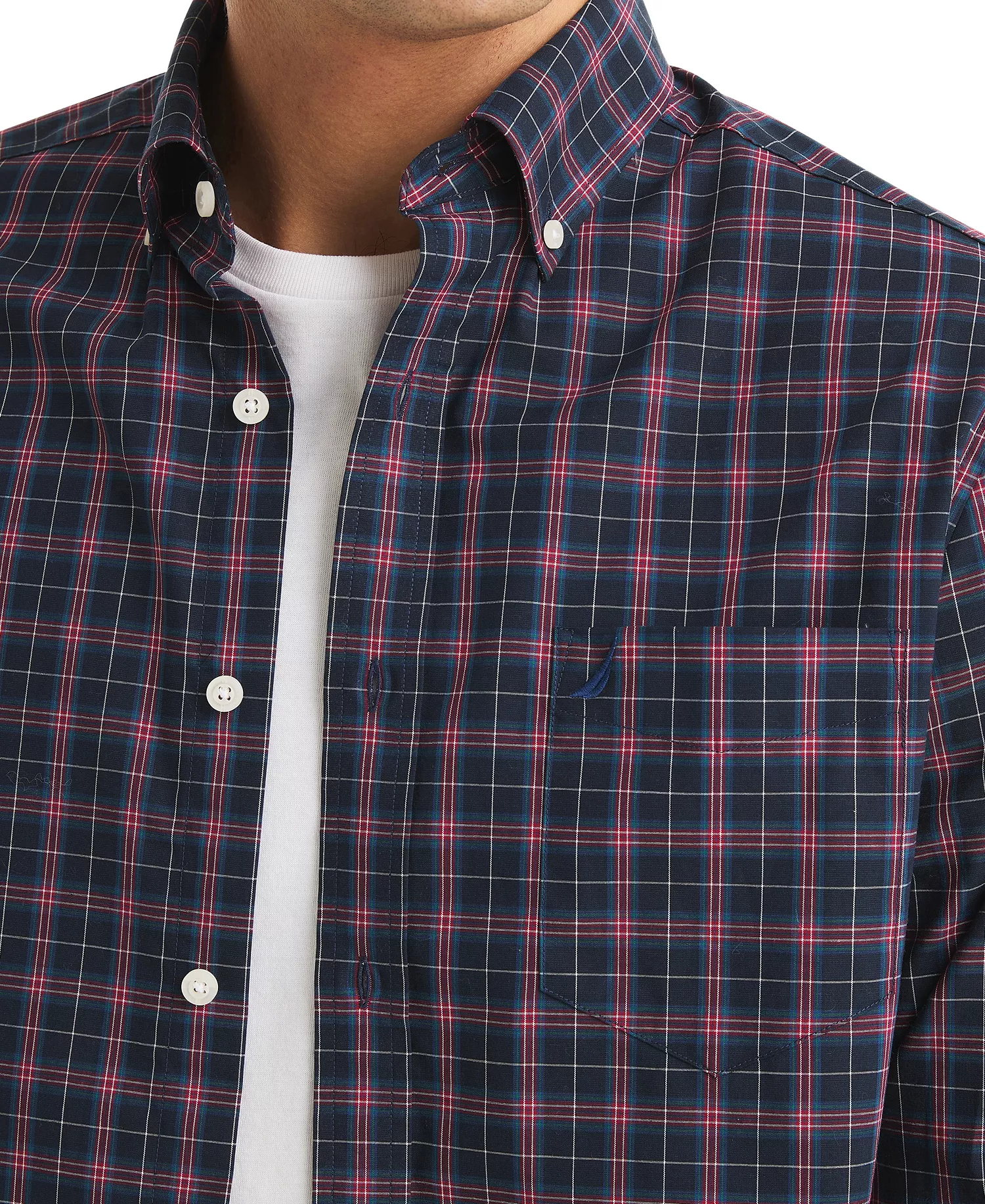Men's Long Sleeve Plaid Shirt - Navy Seas - 2XL