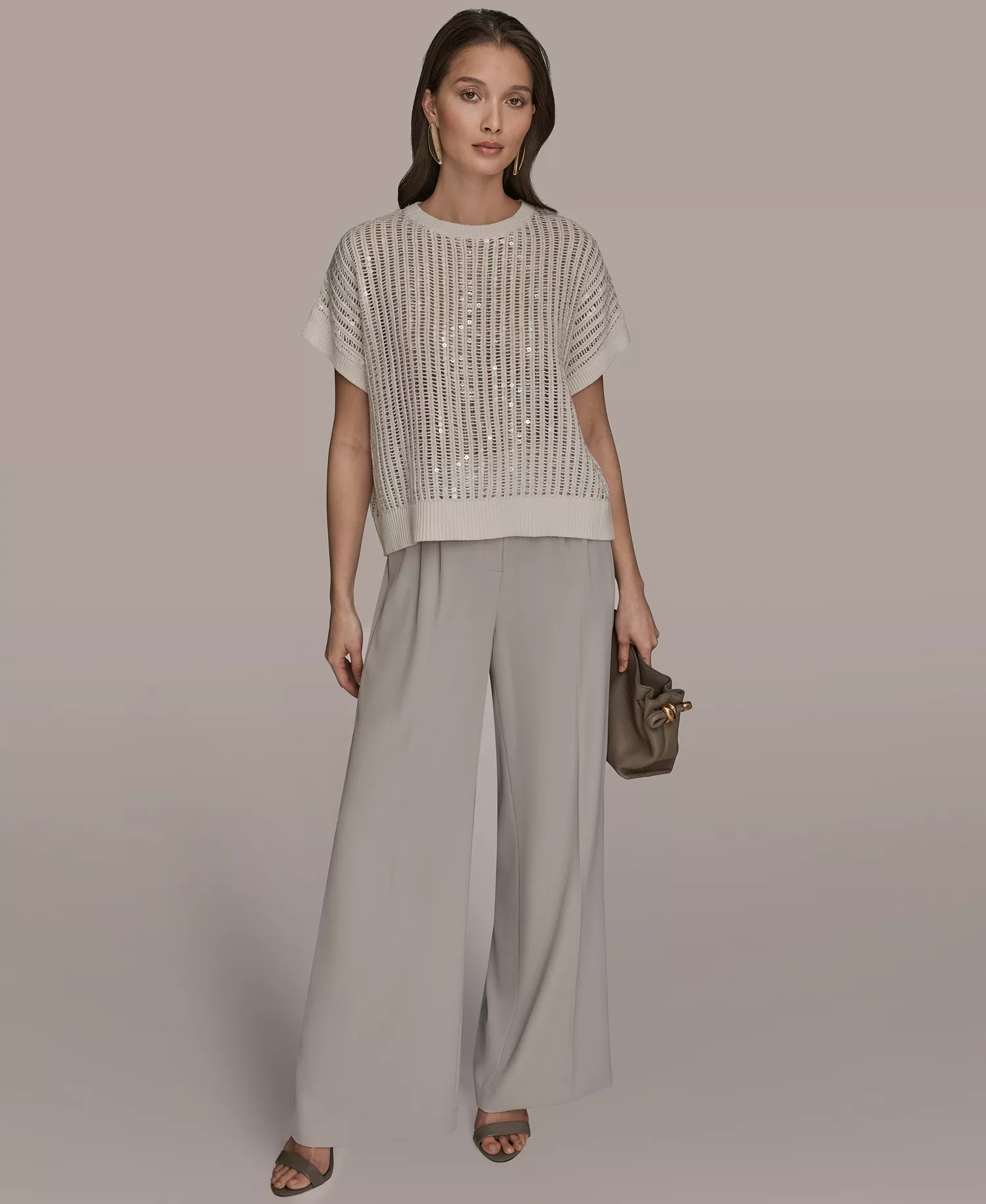 Women's Short-Sleeve Crewneck Sweater - Cream - L