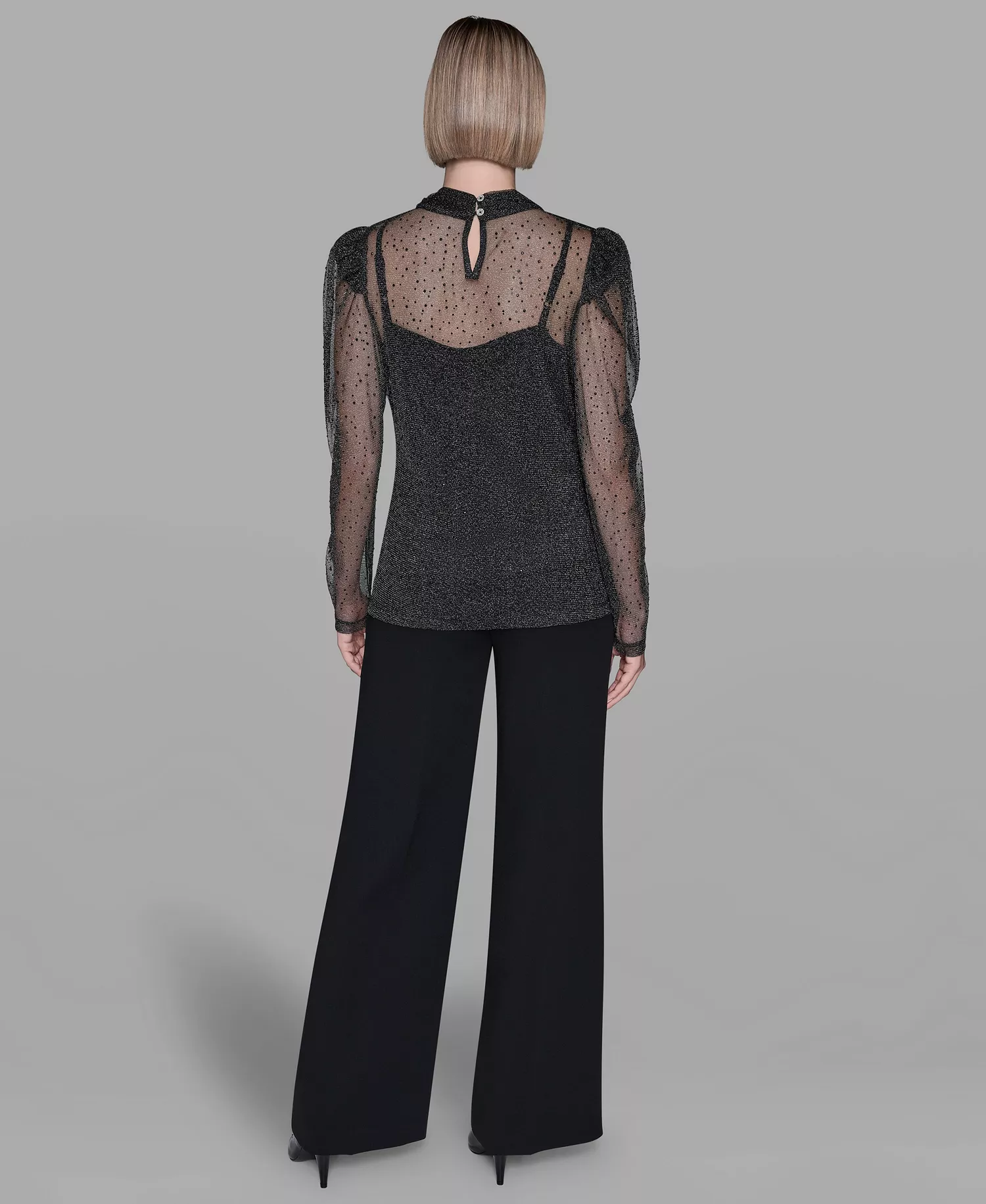 Women's Metallic Mesh High Neck Top - Black - S