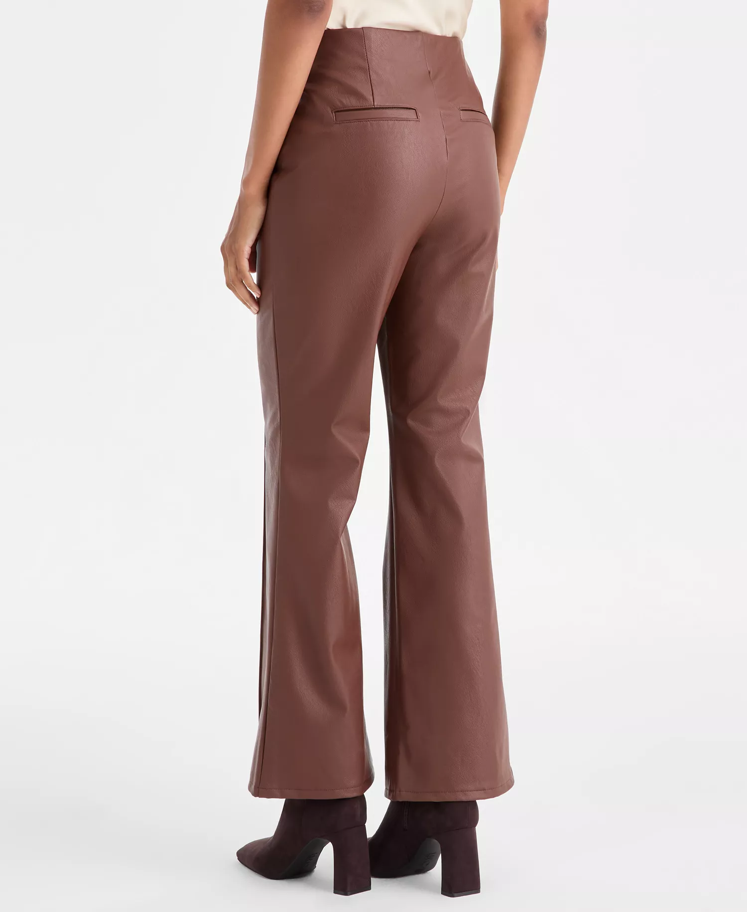 Petite Faux-Leather Flared Pants, Macy's Exclusive  - Moroccan Brown - 14P