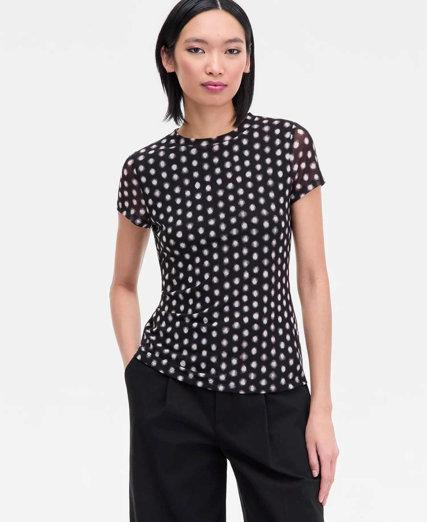 Women's Printed Mesh Top, Macy's Exclusive - Nyla Spots - L