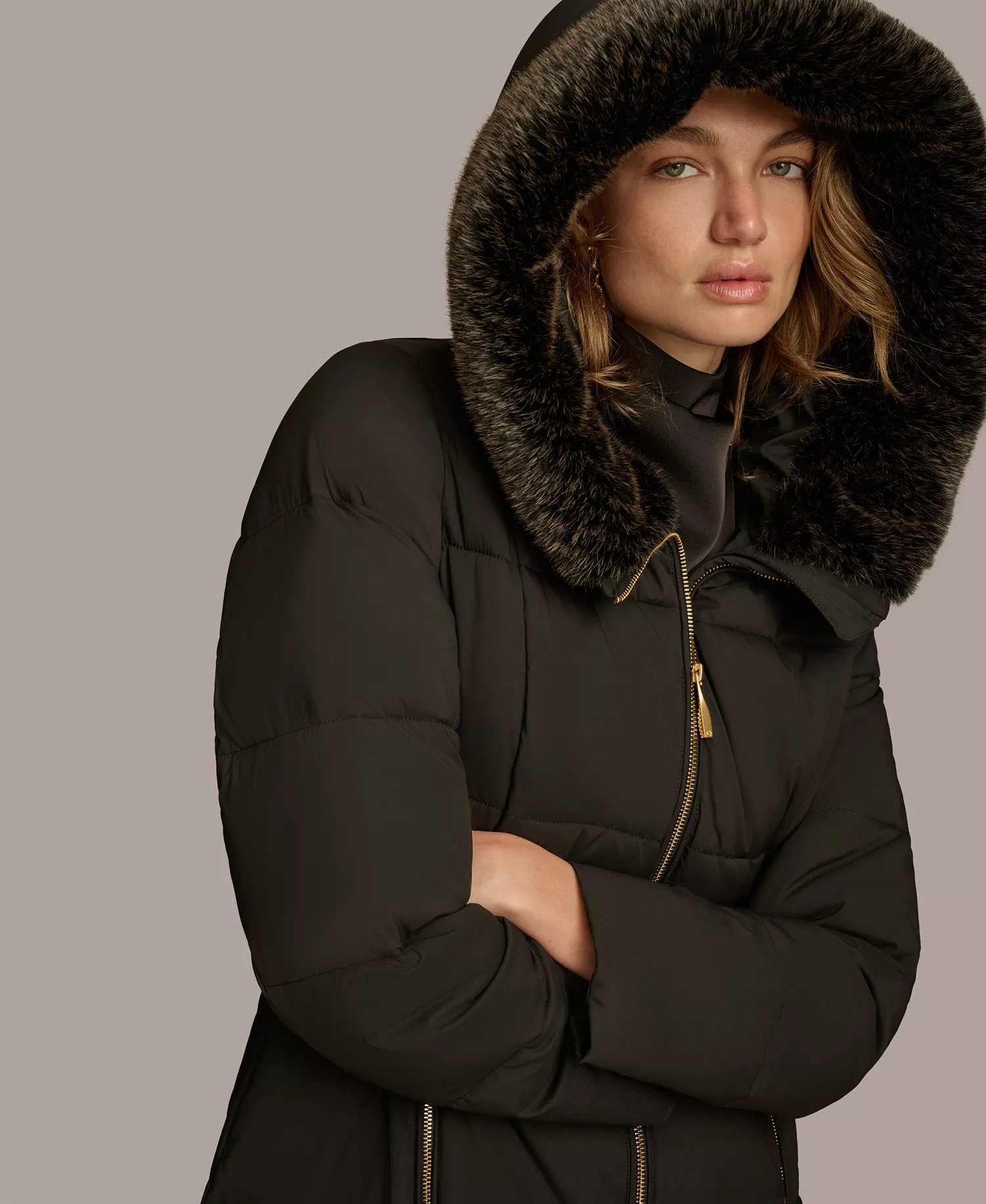 Women's Puffer Coat - Black - M