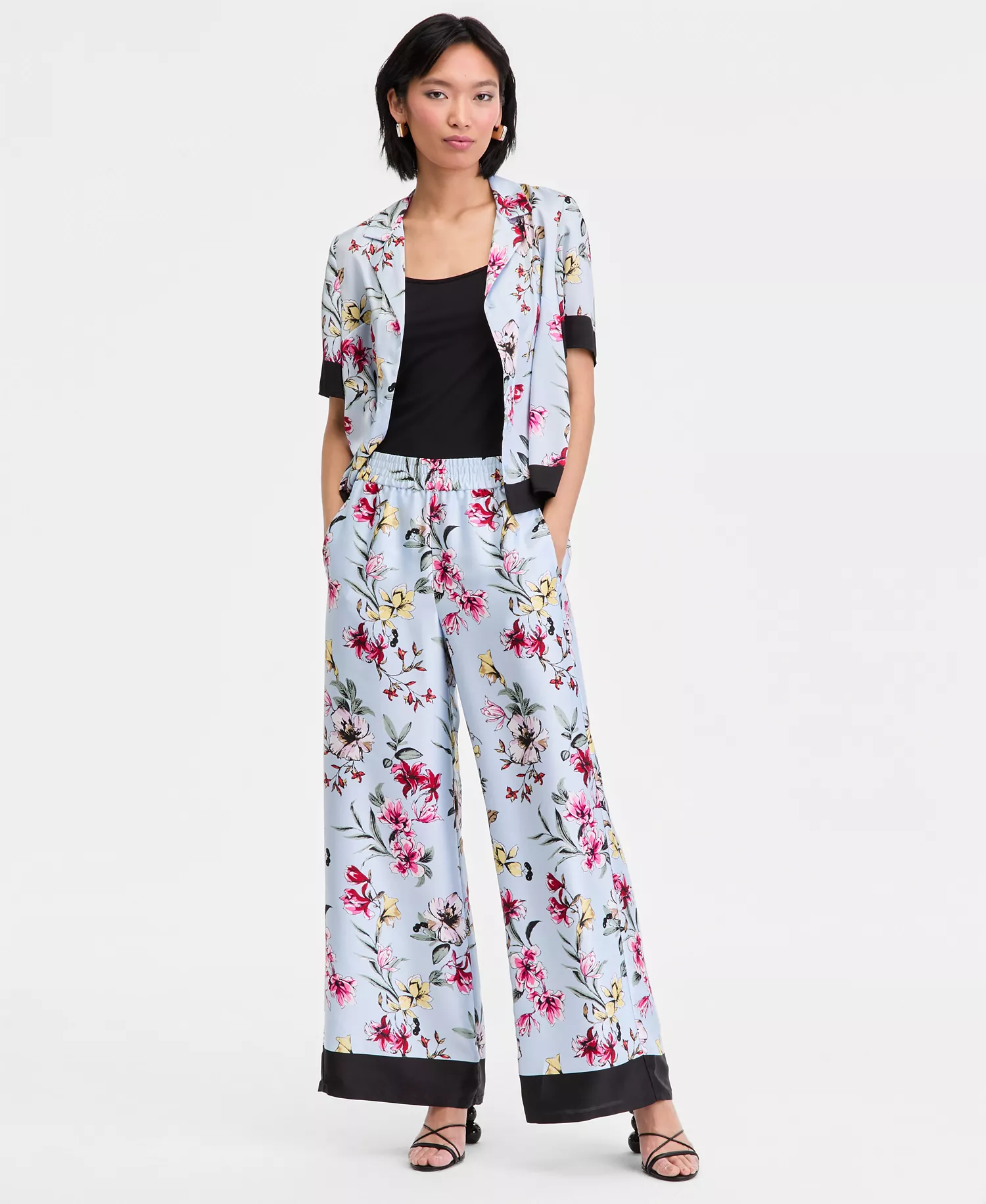 Women's Wide Leg Printed Pull-On Pants - Seela Border - L