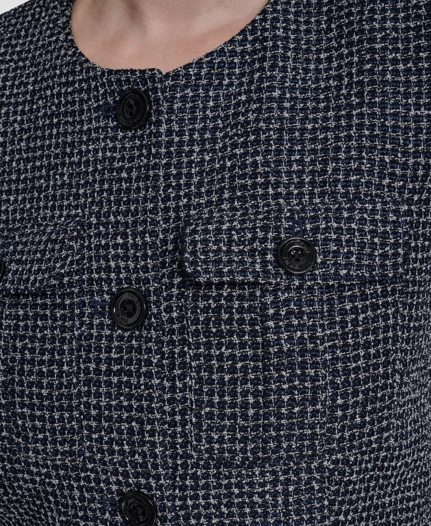 Women's Collarless Cropped 4-Button Jacket - Navy Combo - 10