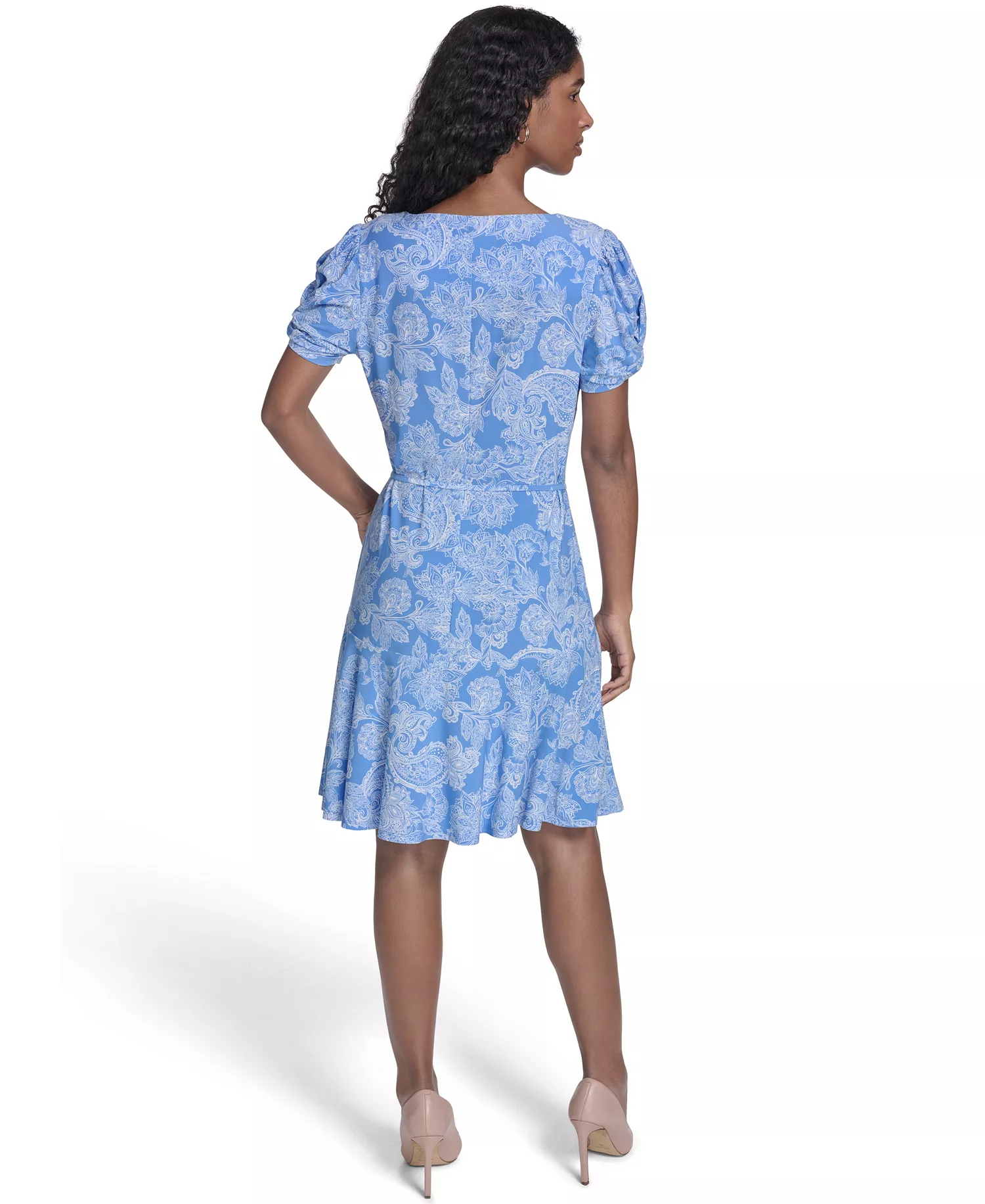 Women's Puff-Sleeve Shift Dress - French blue/ivory - 10