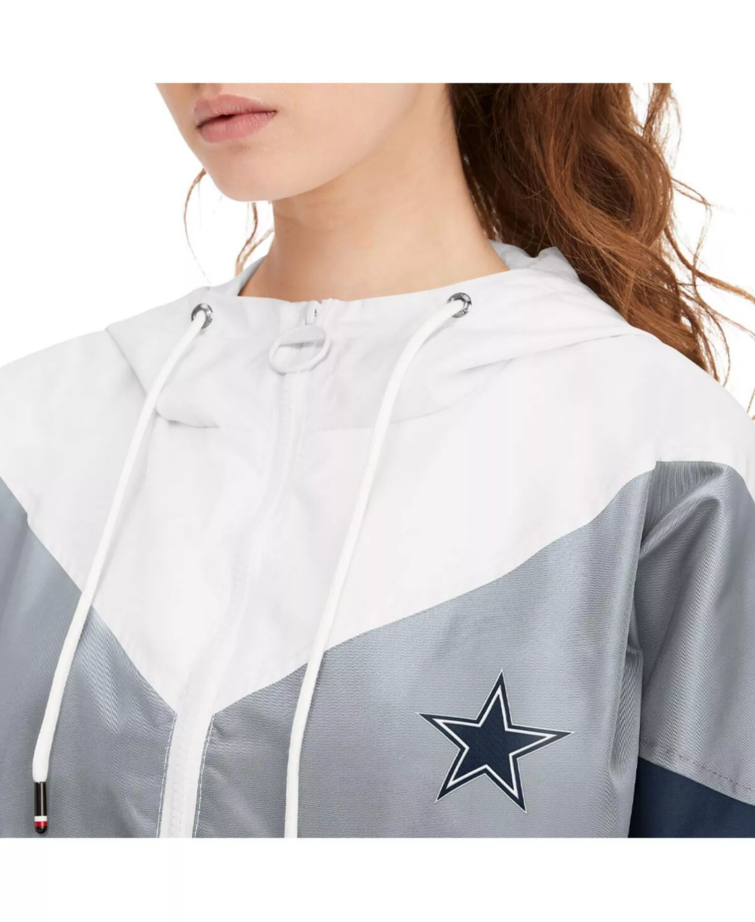 Women's White, Navy Dallas Cowboys Staci Half-Zip Hoodie Windbreaker Jacket - White, Navy - 2XL