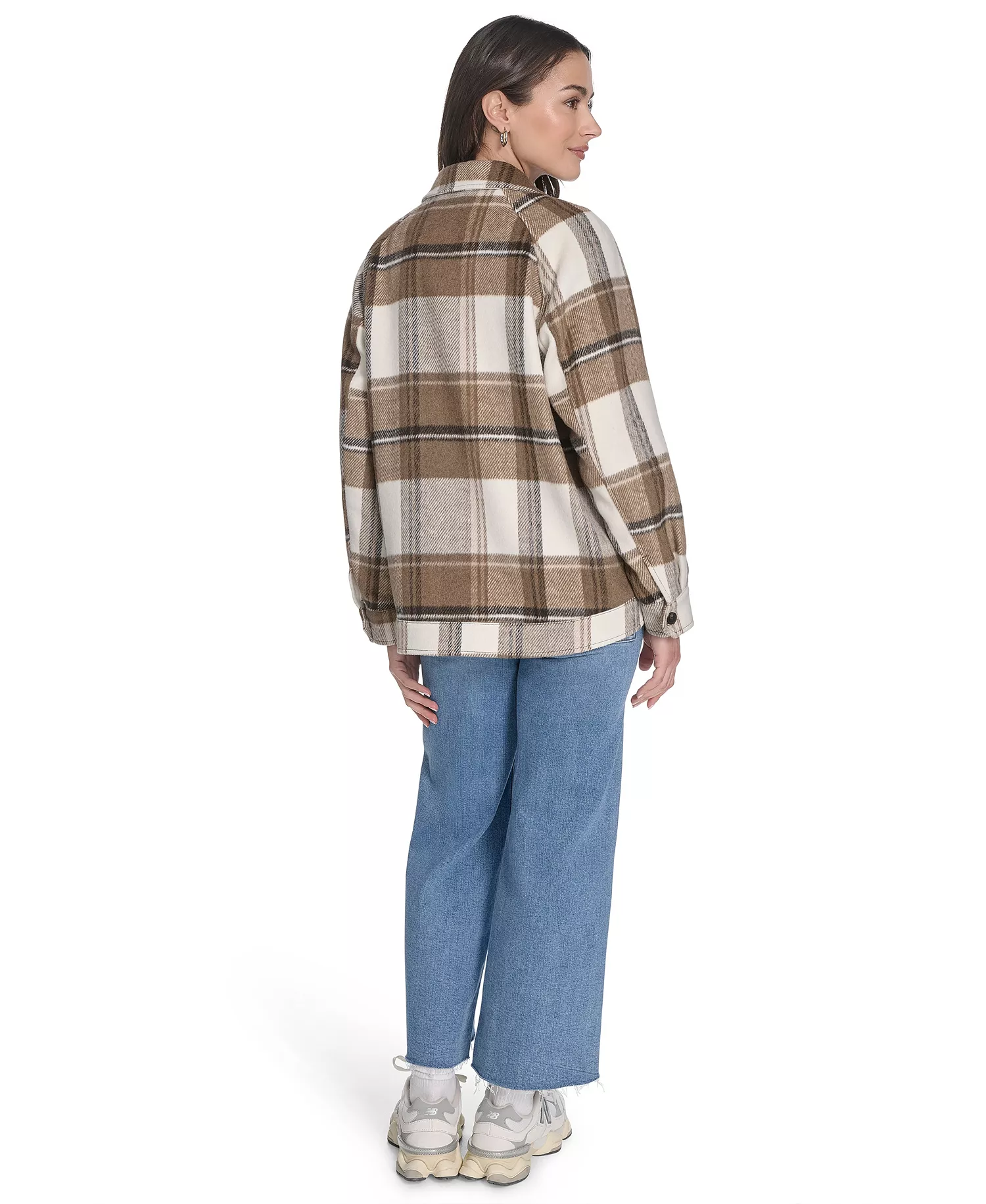 Women's Wool Blend Shirt Jacket - Brown Multi Plaid - L