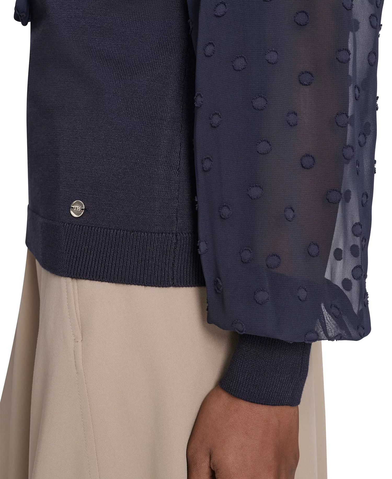 Women's Mixed Media Floral Clip Long Sleeve Sweater - Midnight - L