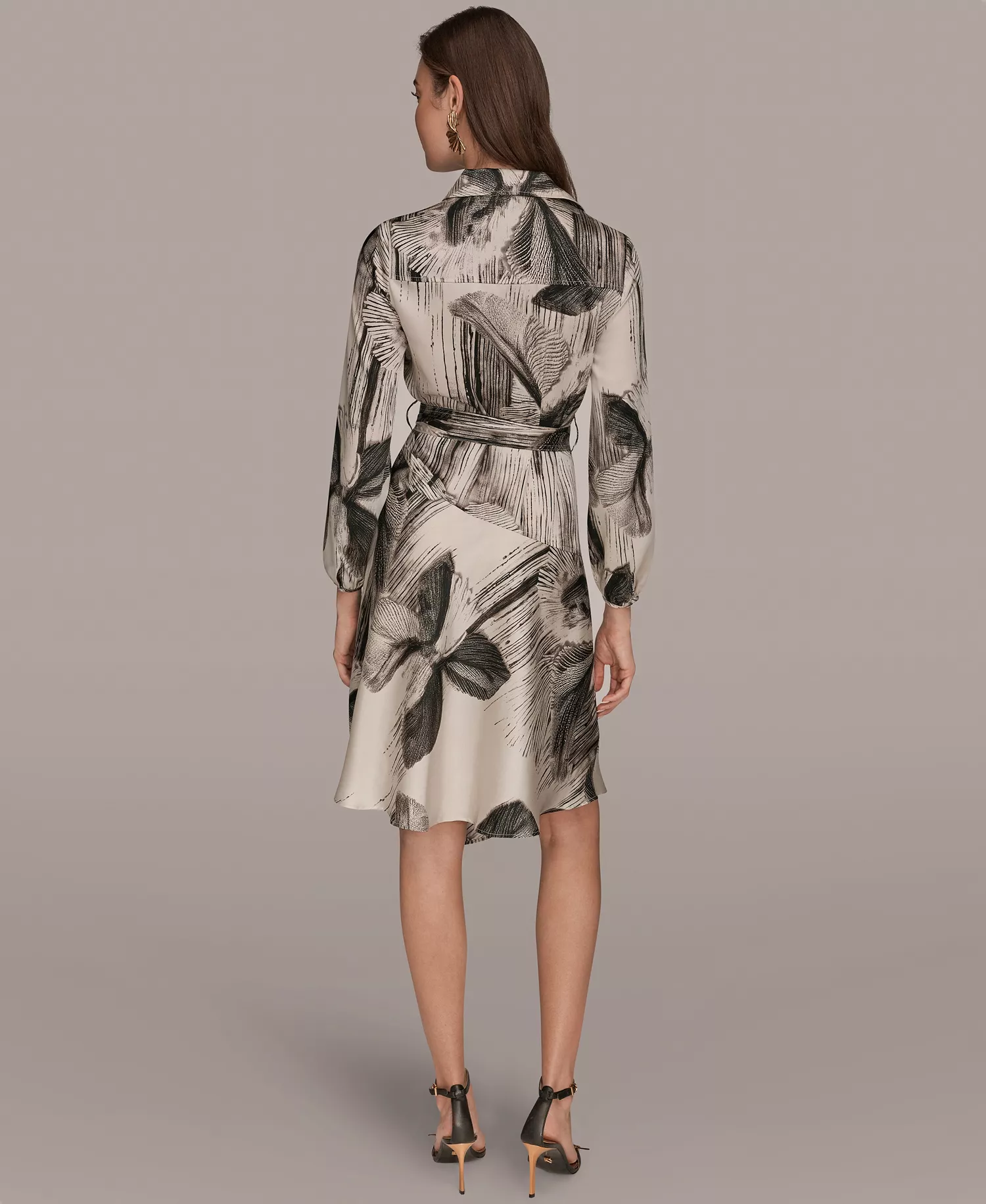 Women's Floral Collared Neck Shirt Dress - Black - 10