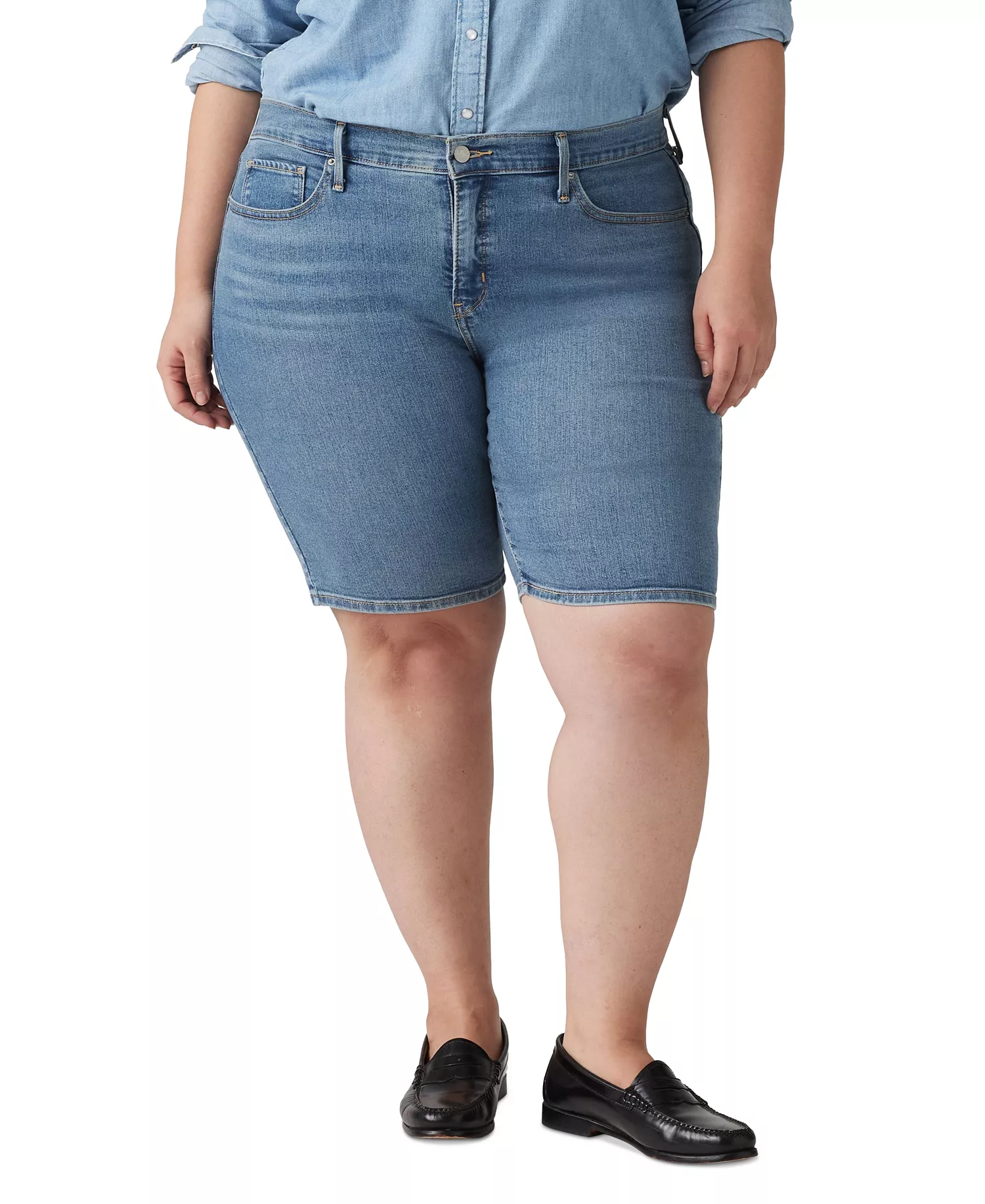 Plus Size Mid-Rise Shaping Bermuda Shorts - Camp Denim - 16W
