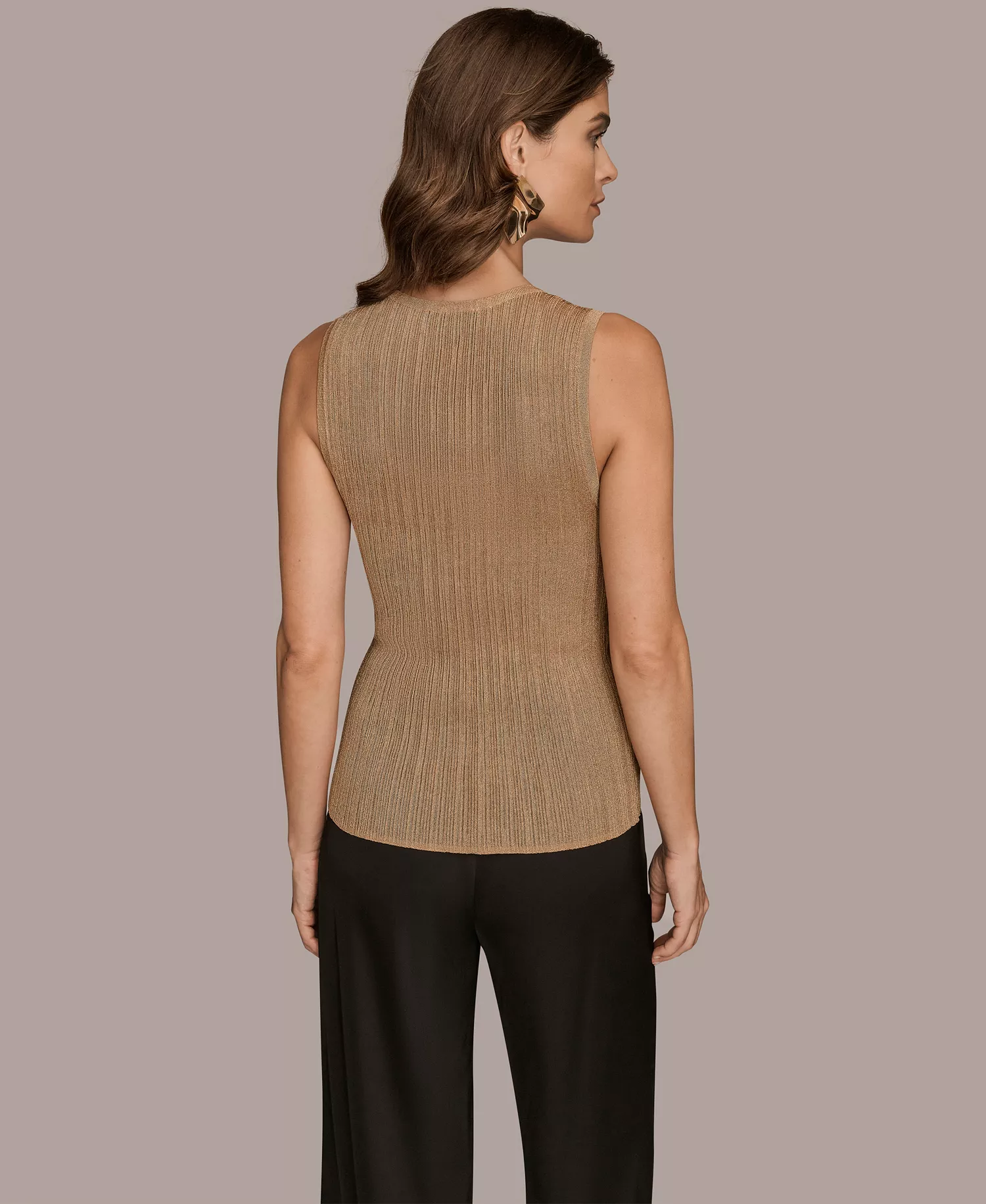 Women's Novelty Sleeveless Scoop Neck Sweater - Gold - L