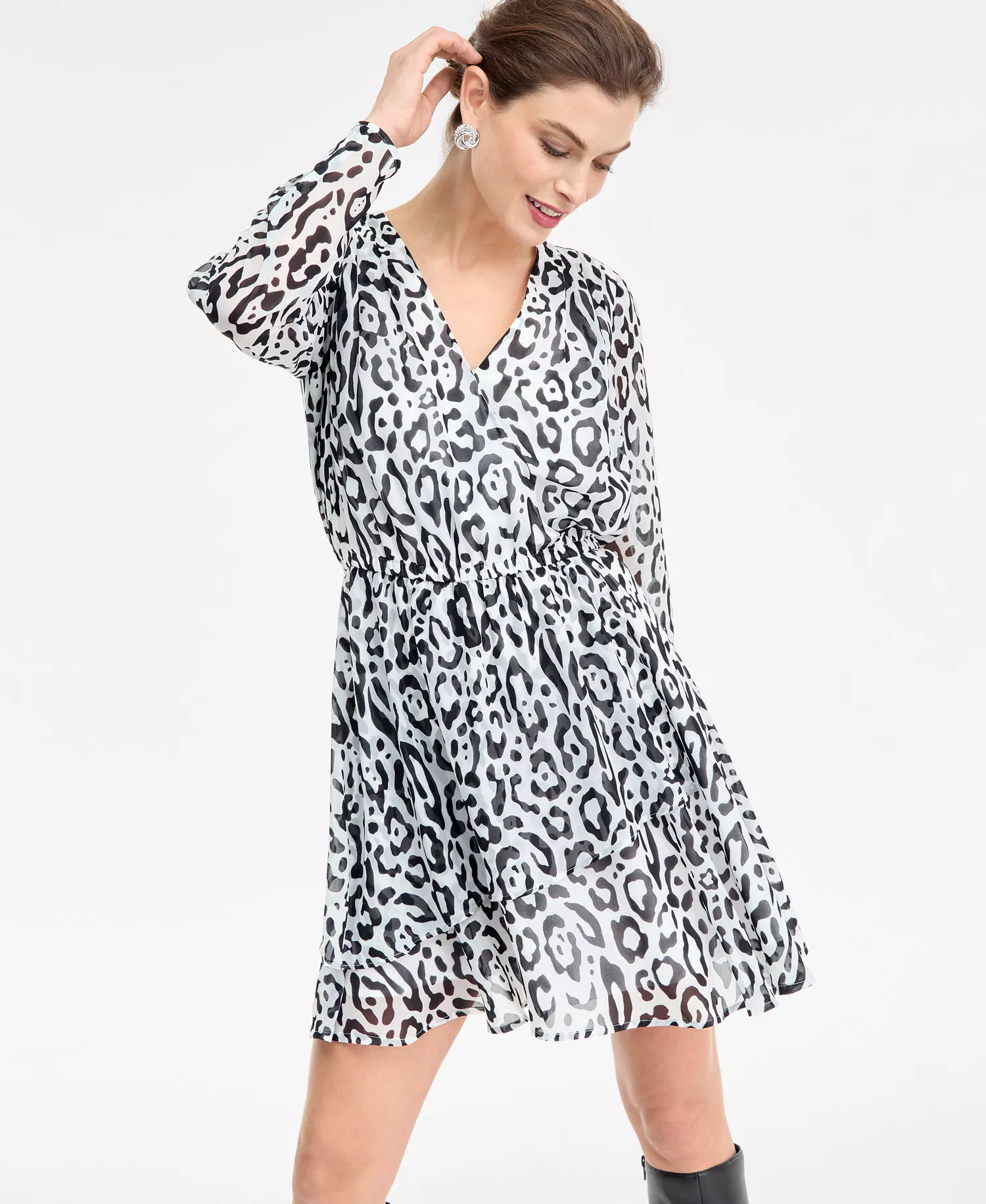 Women's Printed Long-Sleeve Surplice Mini Dress, Macy's Exclusive - Jayla Anim - L